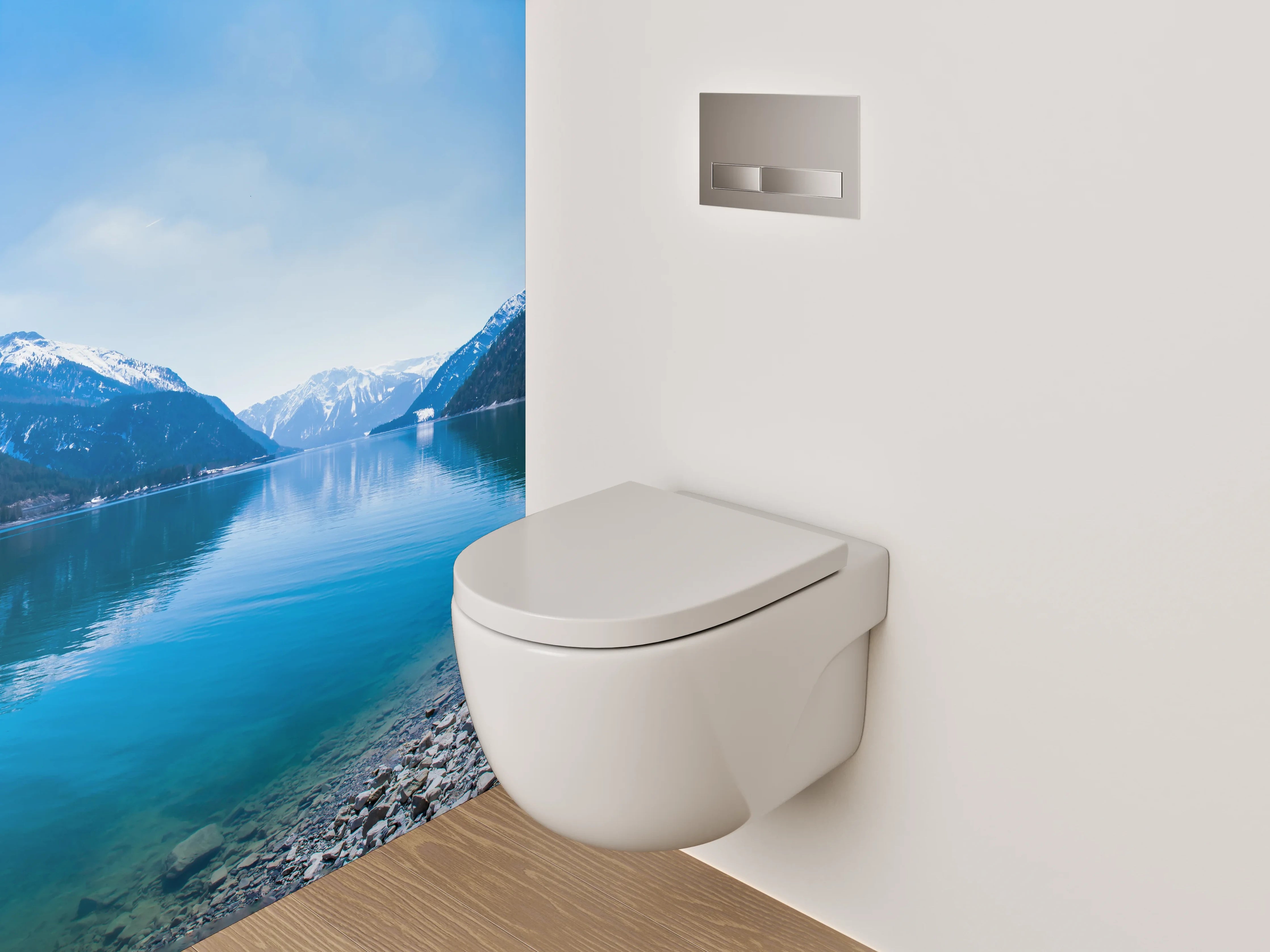 WC-Rückwand - Panorama Bergsee blau grün