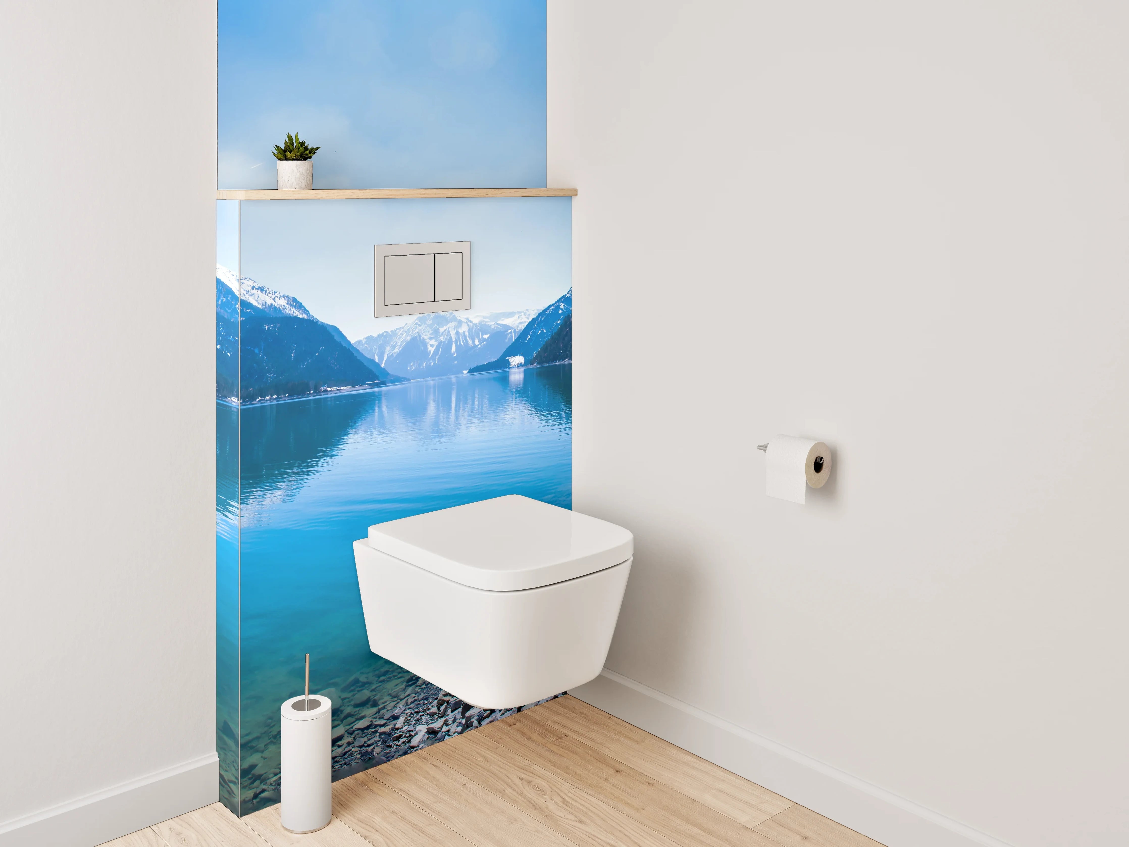 WC-Rückwand - Panorama Bergsee blau grün