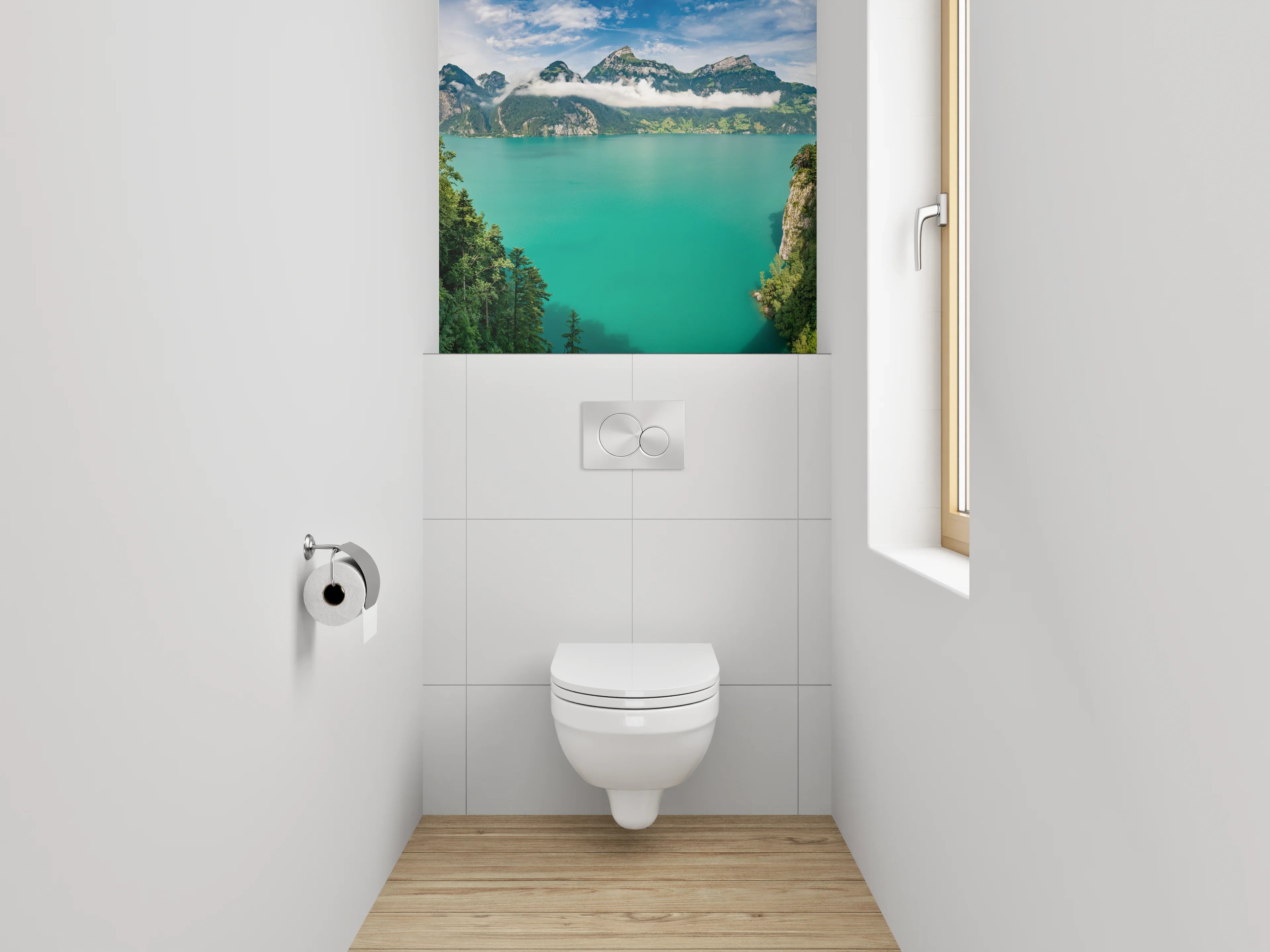 WC-Rückwand - Panorama Bergsee mit Alpenlandschaft