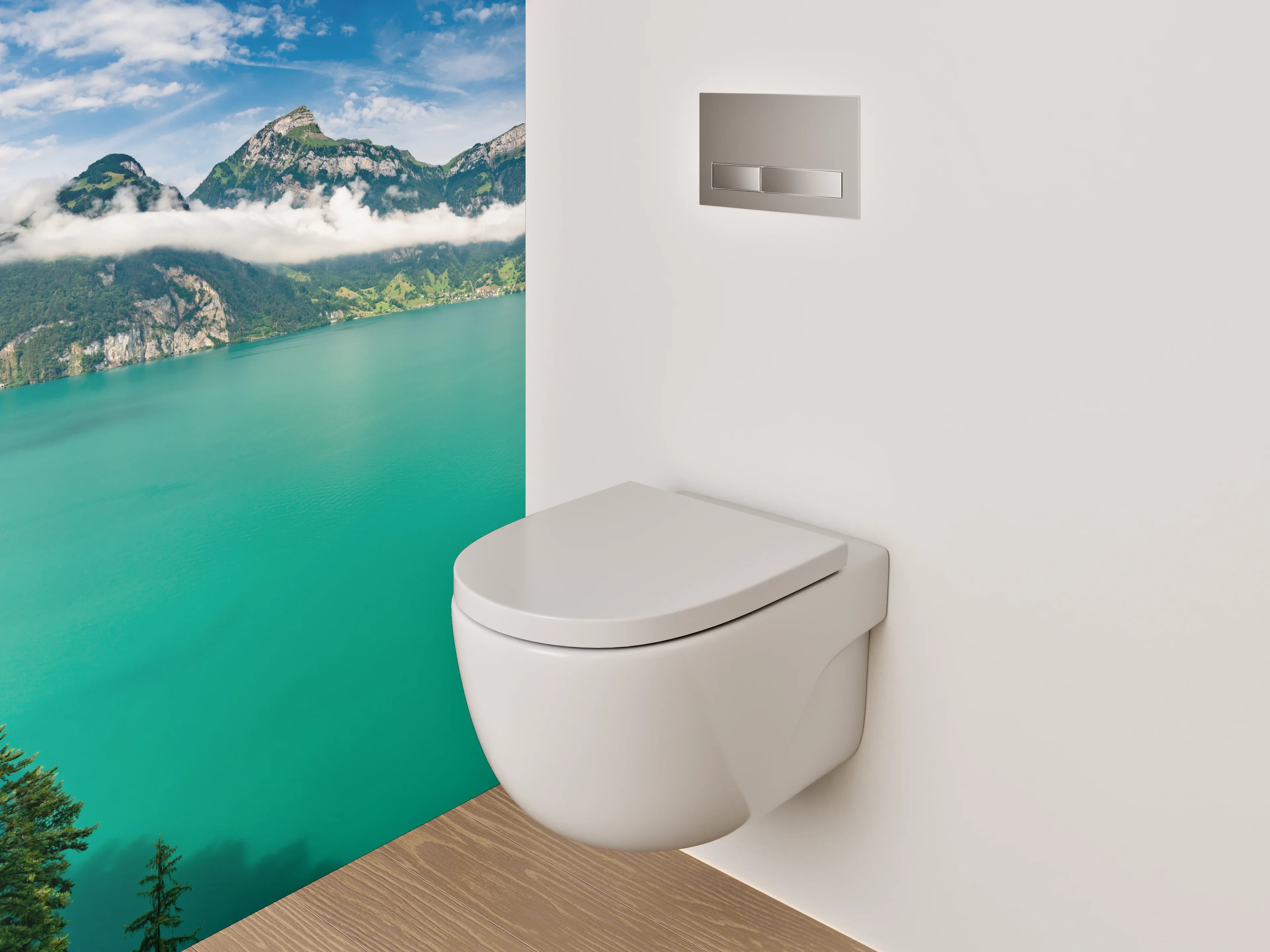 WC-Rückwand - Panorama Bergsee mit Alpenlandschaft