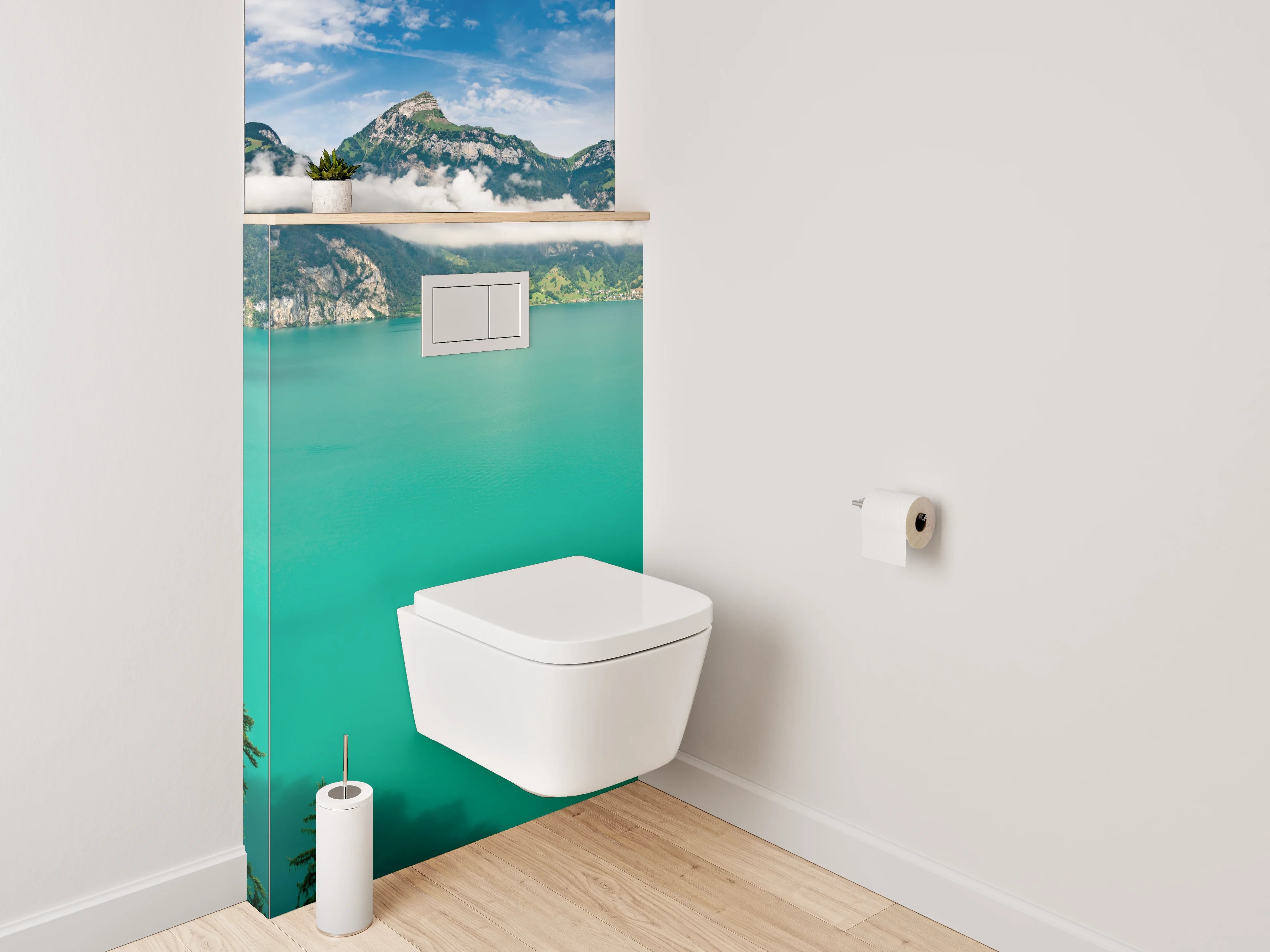 WC-Rückwand - Panorama Bergsee mit Alpenlandschaft