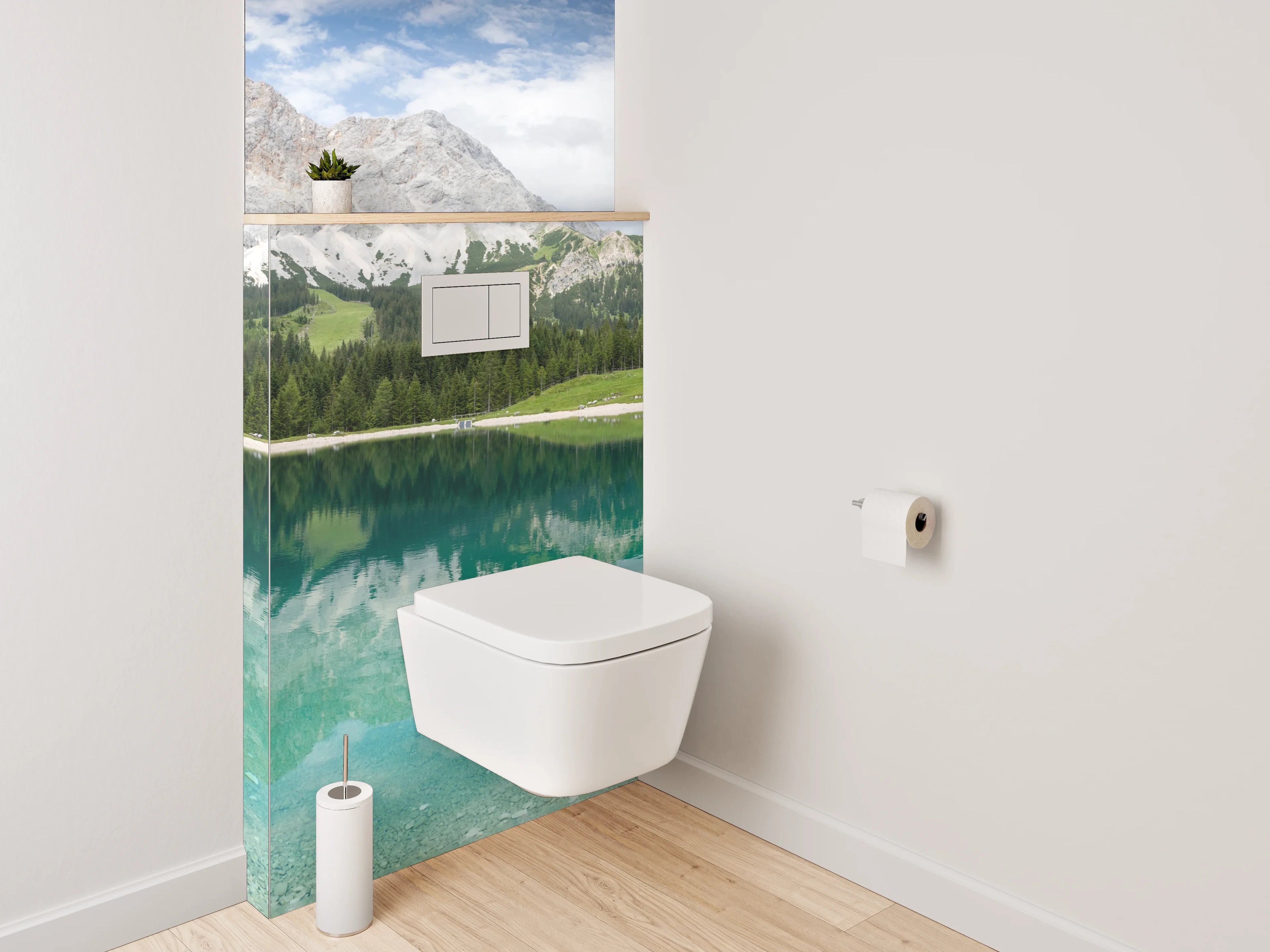 WC-Rückwand - Panorama Bergsee mit Waldspiegelung