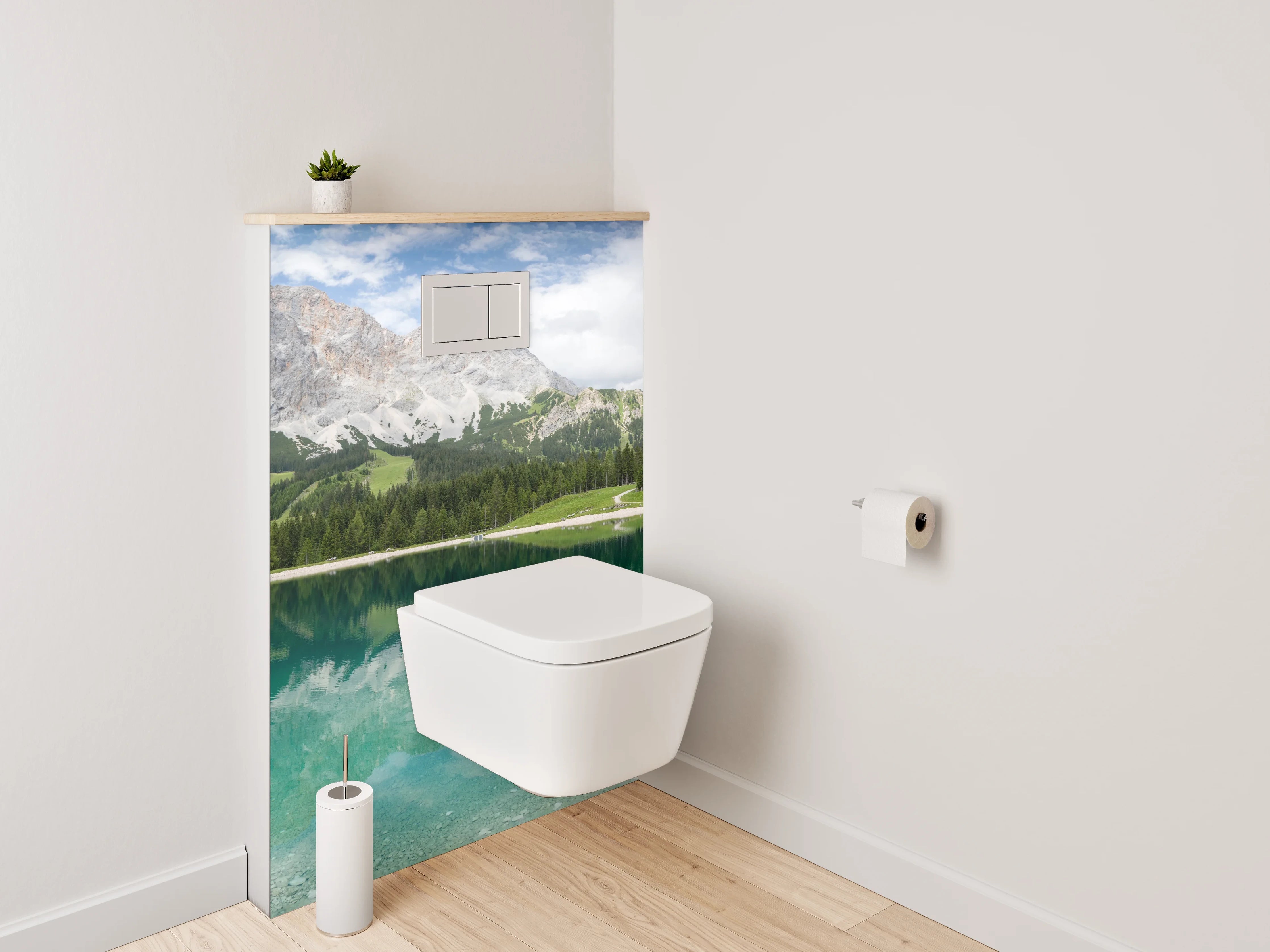 WC-Rückwand - Panorama Bergsee mit Waldspiegelung