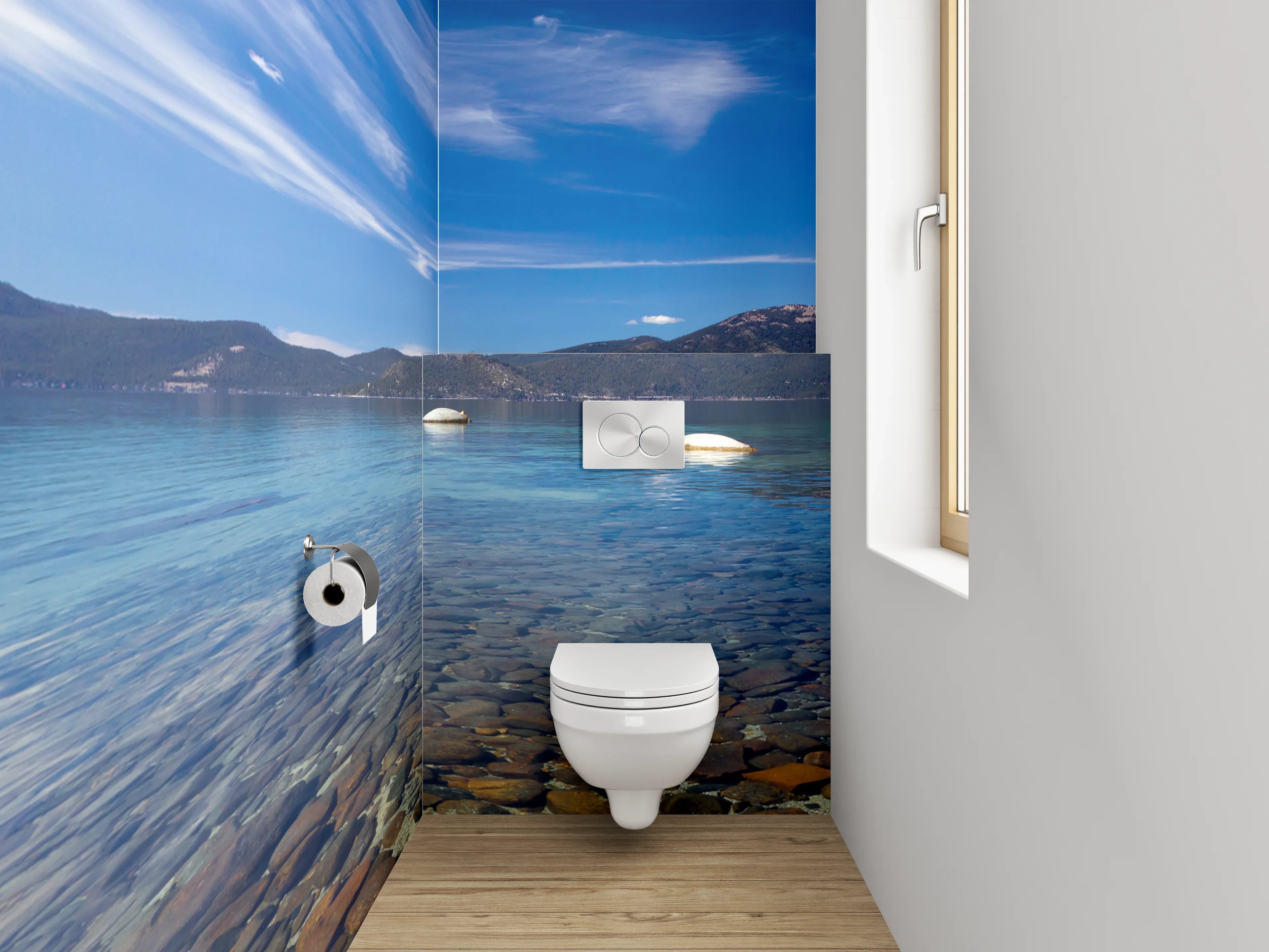 WC-Rückwand - Panorama Bergsee mit klarem Wasser