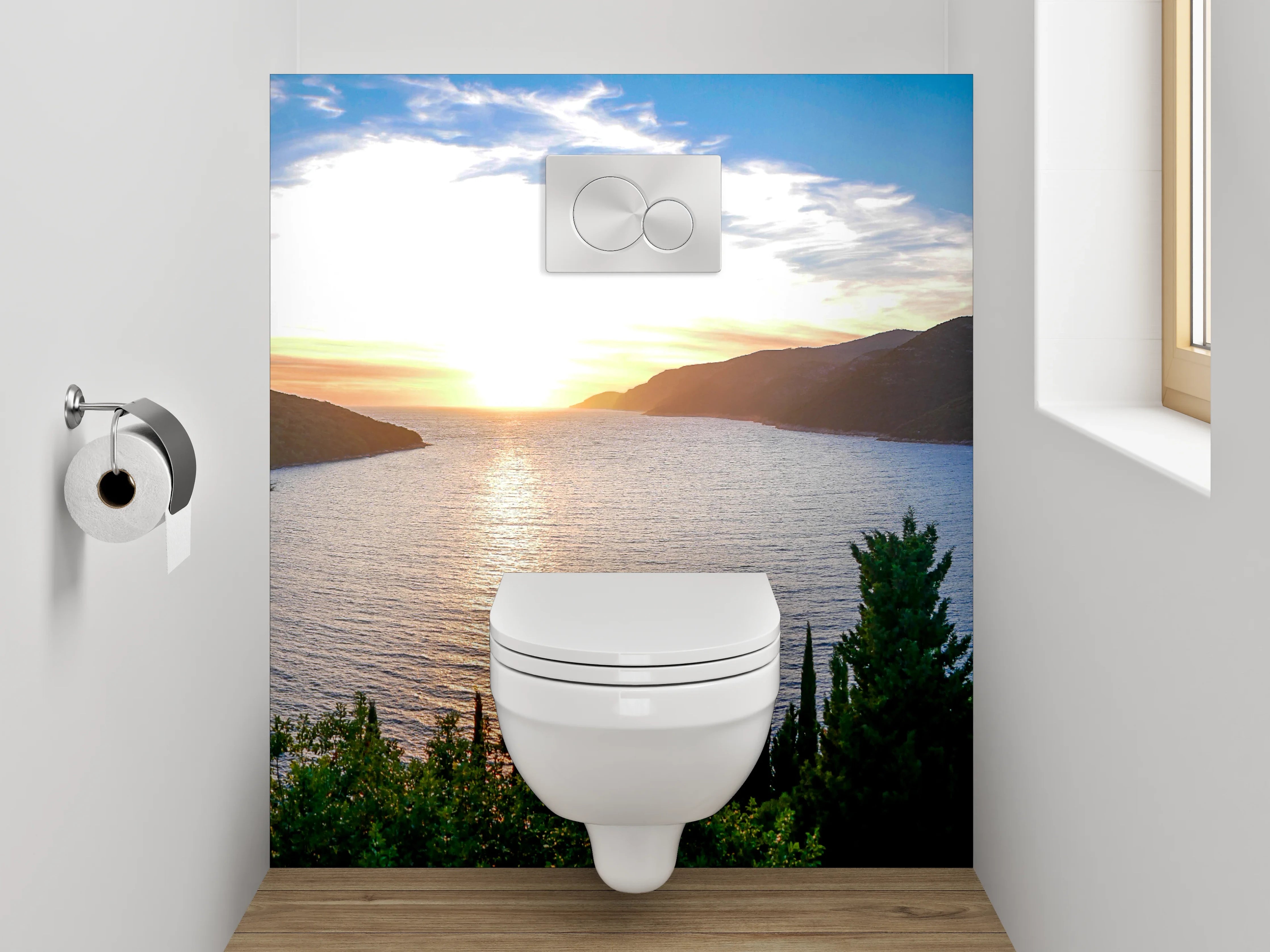 WC-Rückwand - Panorama Bucht Sonnenuntergang Meer