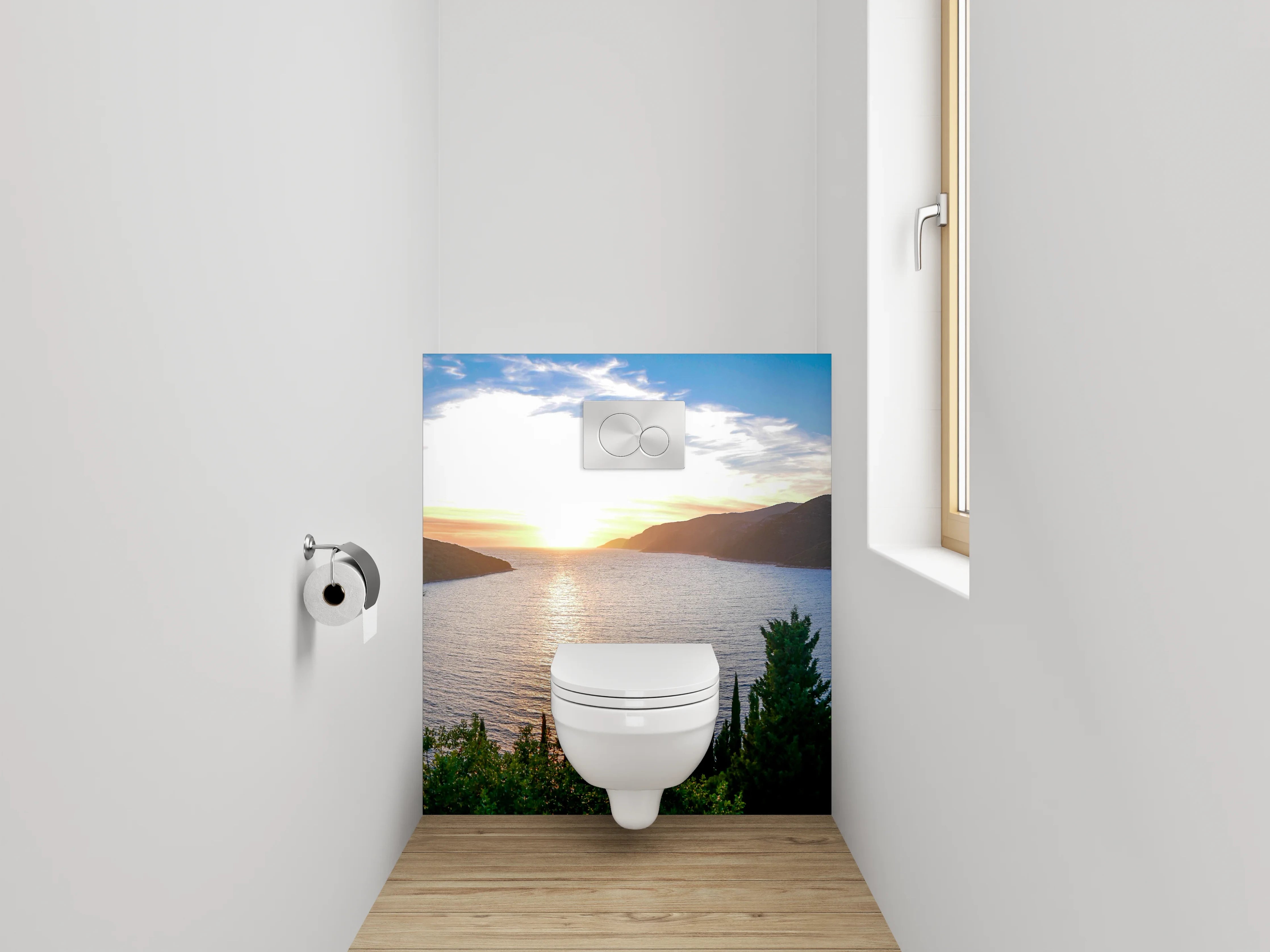 WC-Rückwand - Panorama Bucht Sonnenuntergang Meer