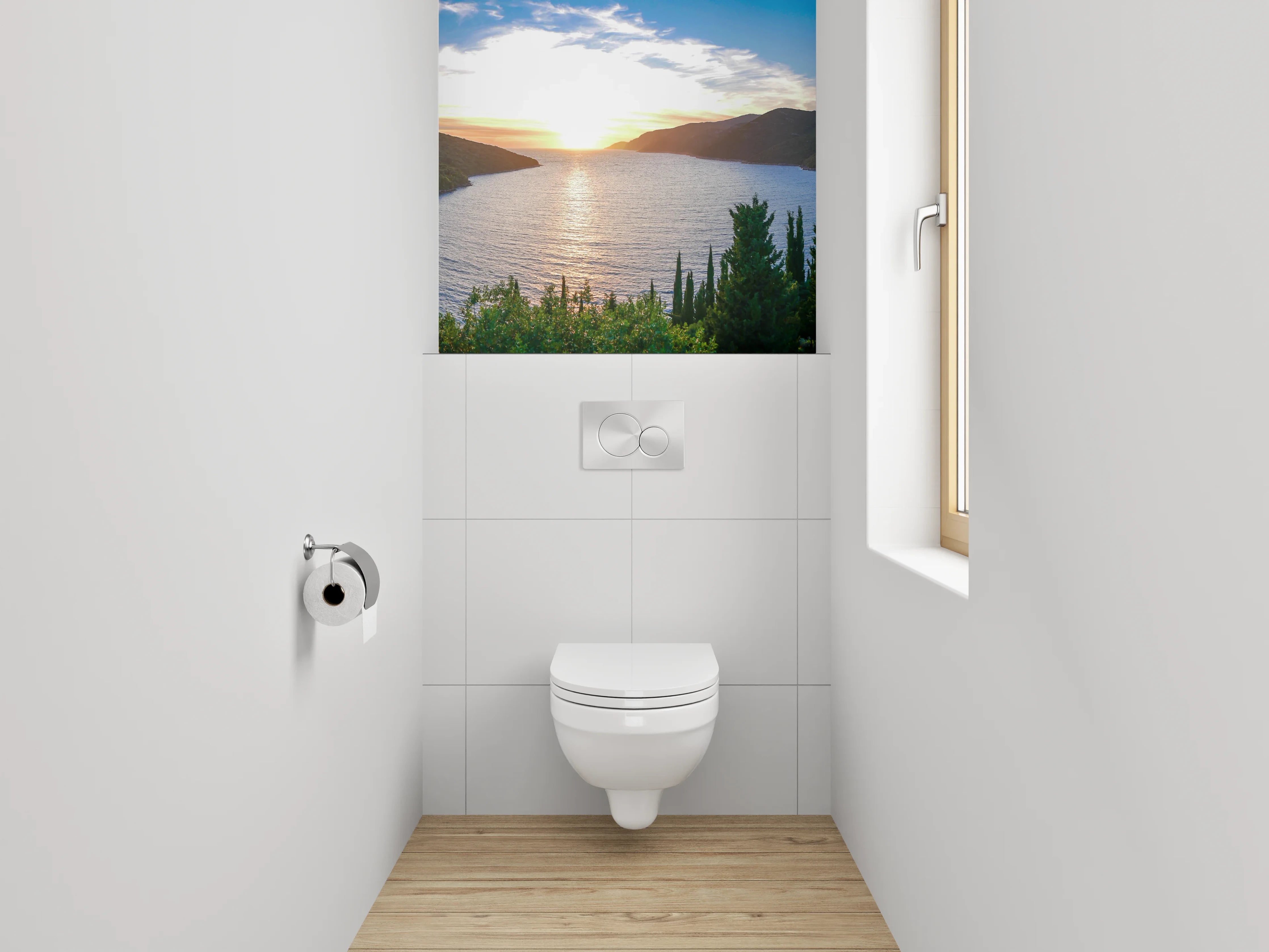 WC-Rückwand - Panorama Bucht Sonnenuntergang Meer