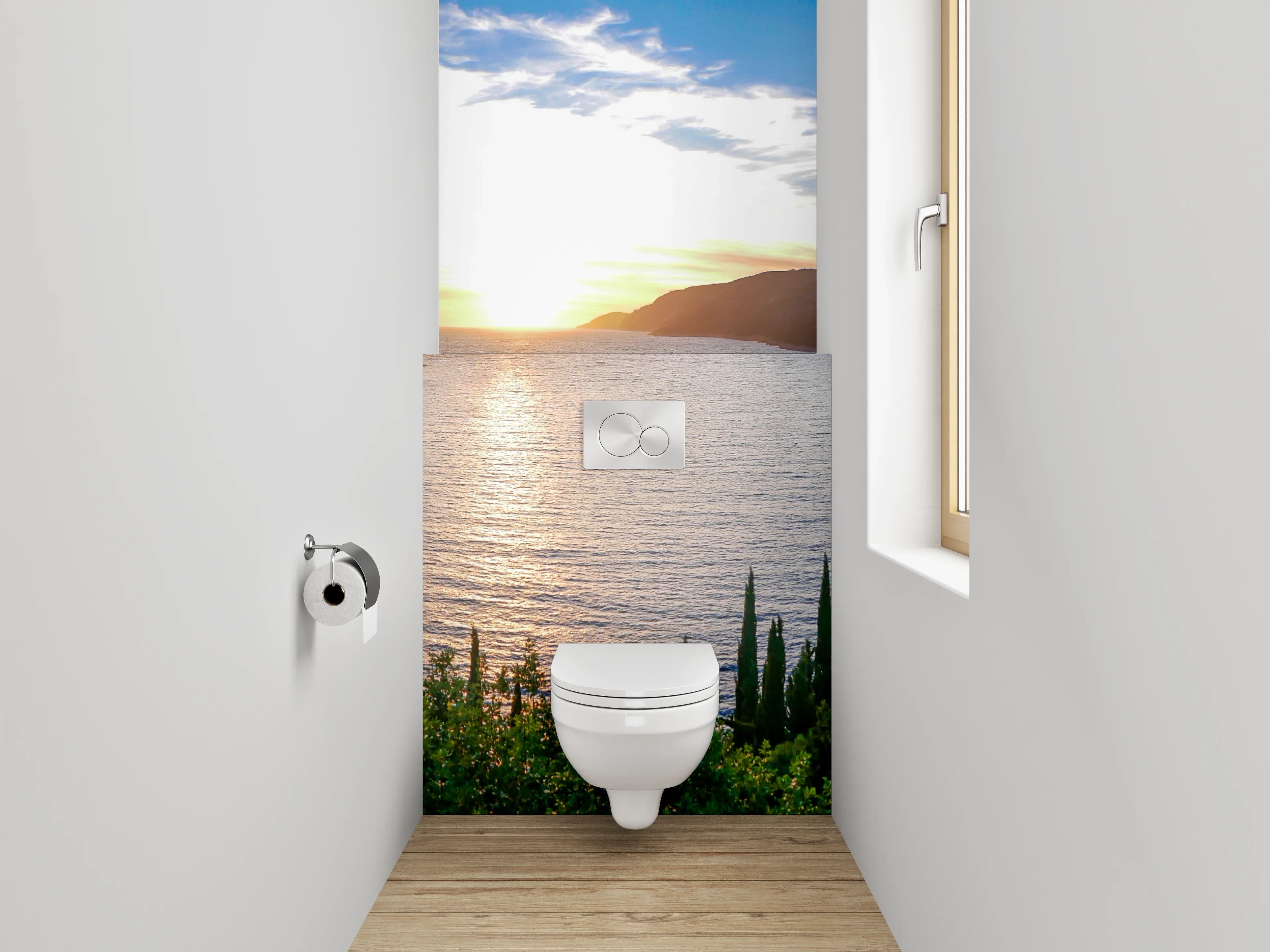 WC-Rückwand - Panorama Bucht Sonnenuntergang Meer