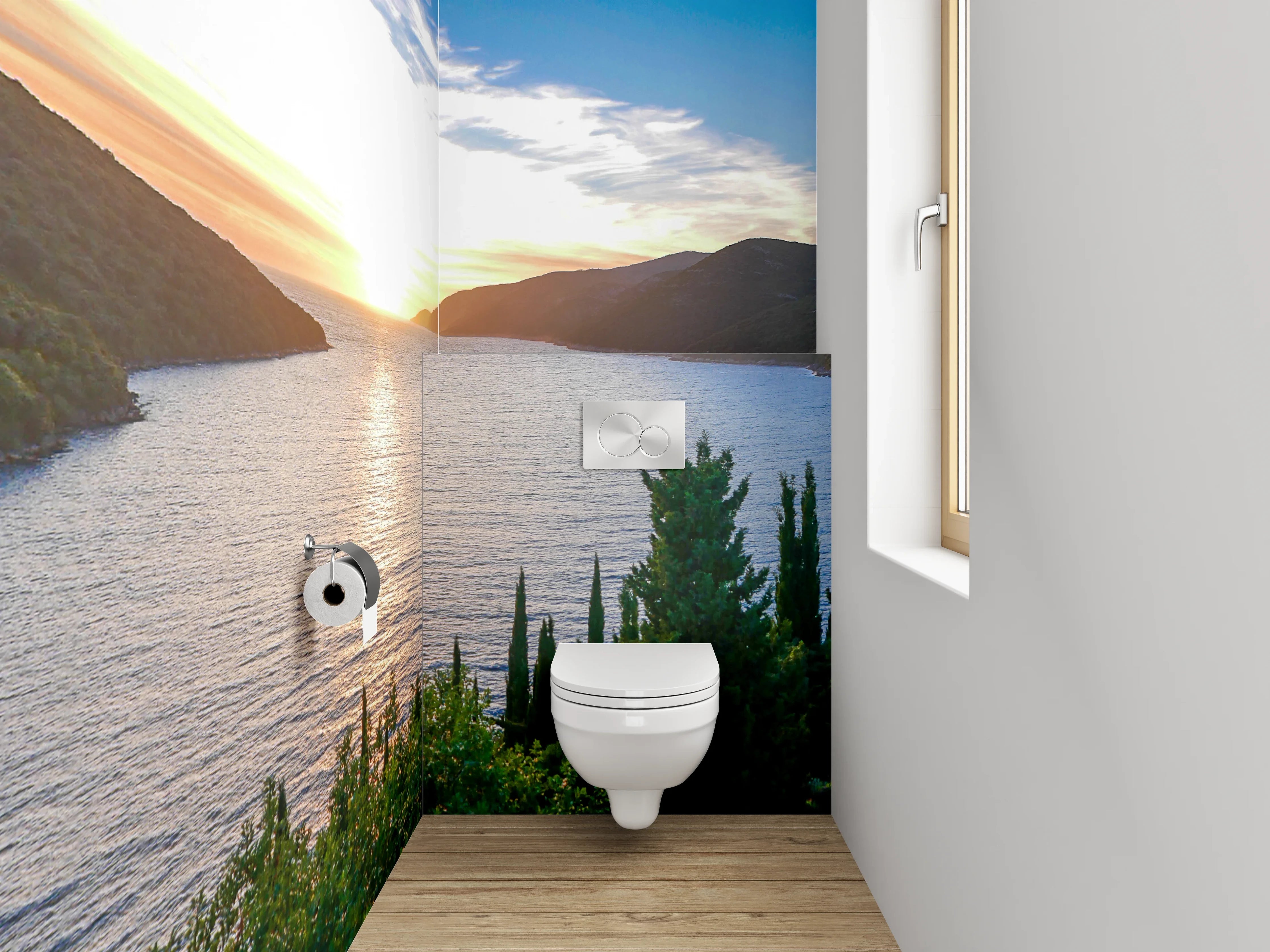 WC-Rückwand - Panorama Bucht Sonnenuntergang Meer