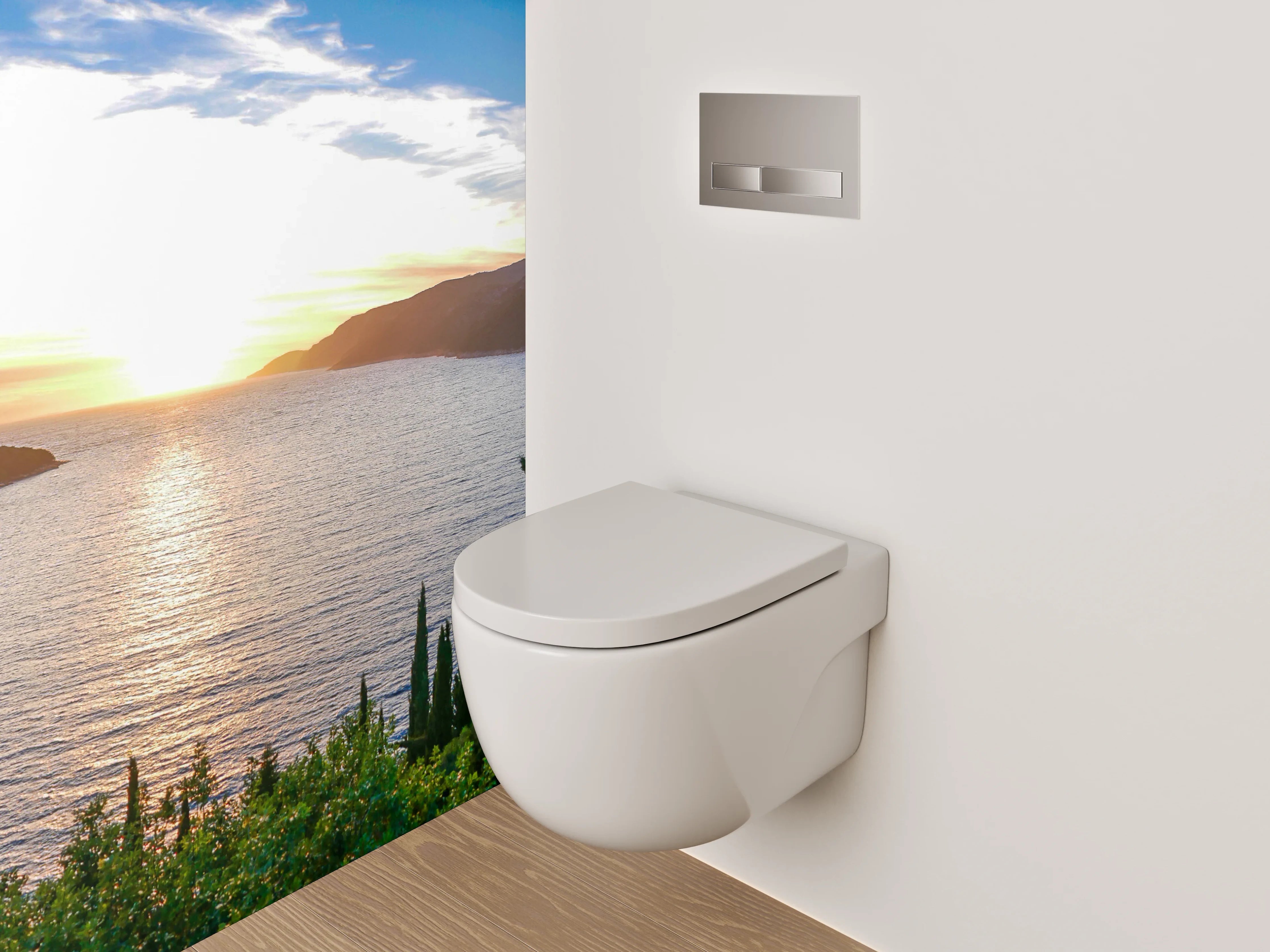 WC-Rückwand - Panorama Bucht Sonnenuntergang Meer