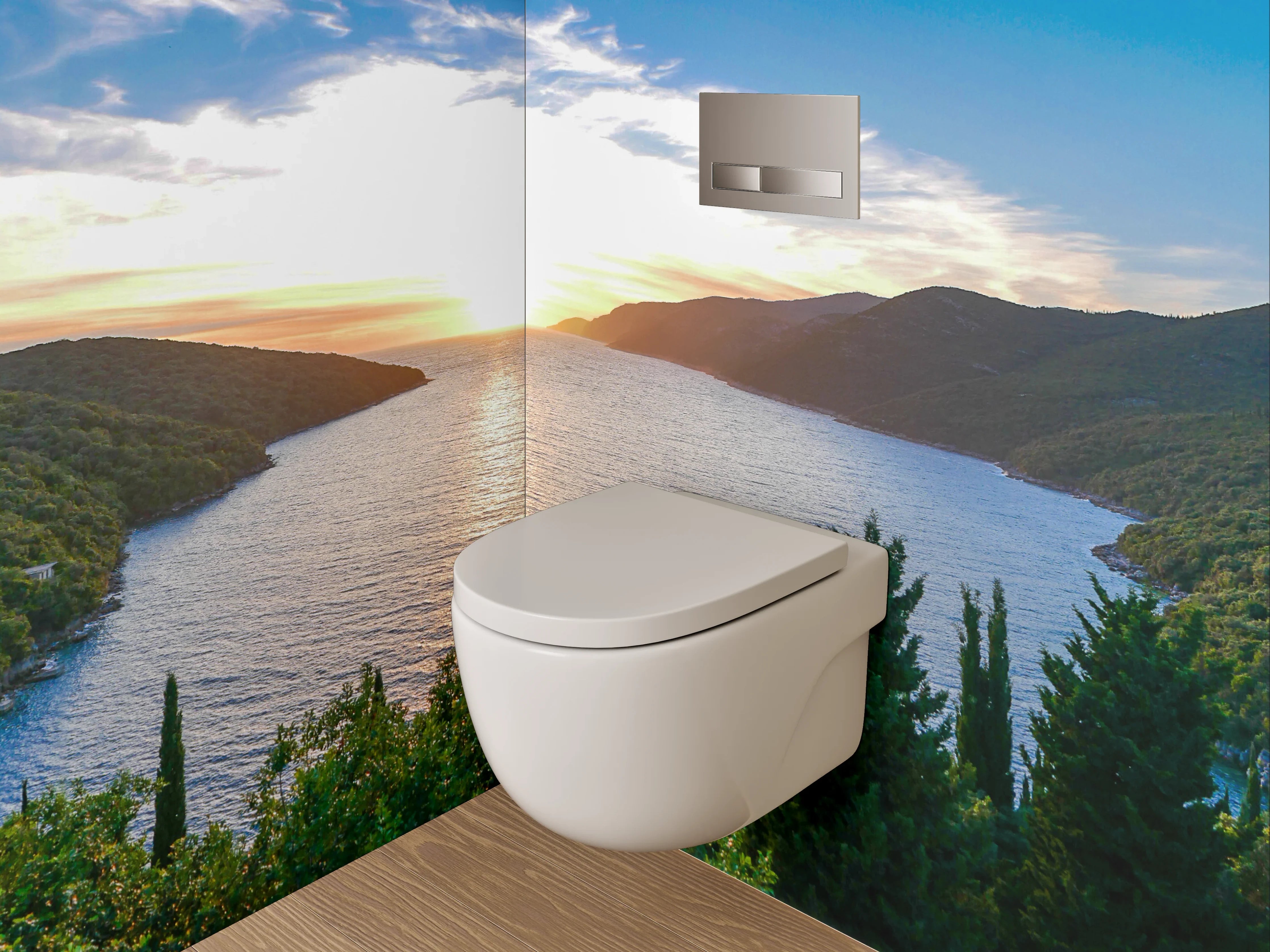 WC-Rückwand - Panorama Bucht Sonnenuntergang Meer