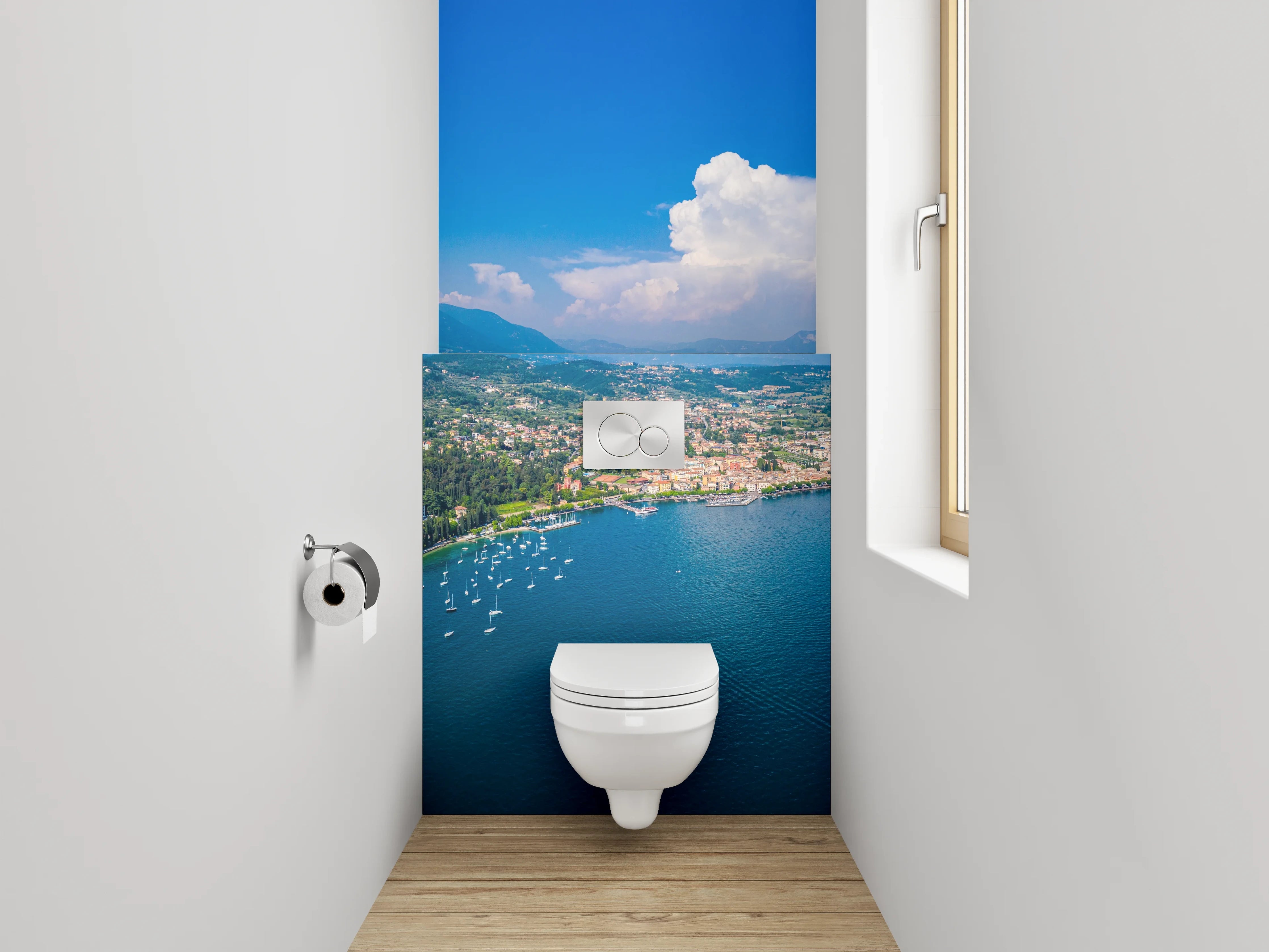 WC-Rückwand - Panorama Gardasee Küste Luftaufnahme