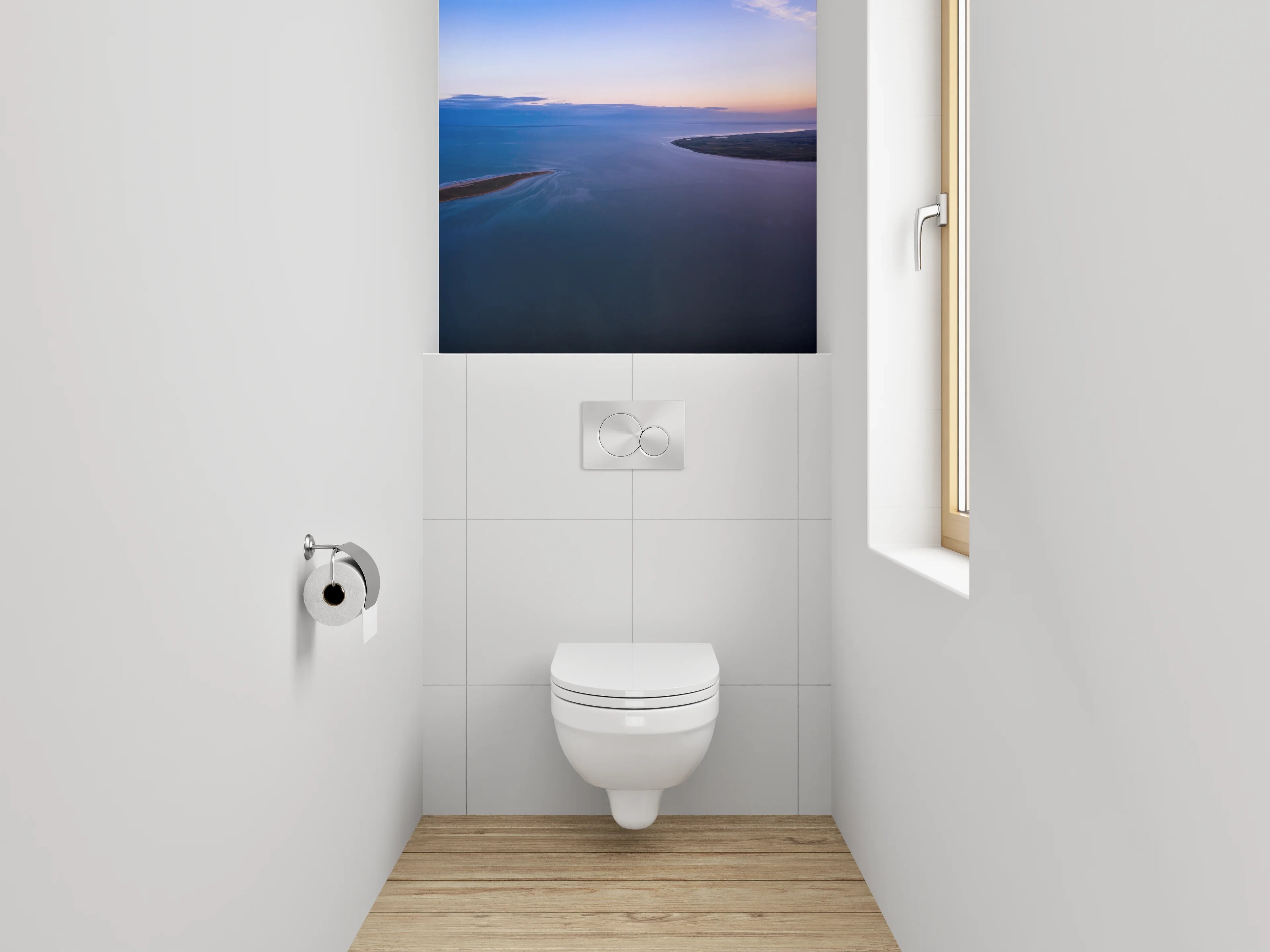 WC-Rückwand - Panorama Insel und Meer bei Sonnenuntergang