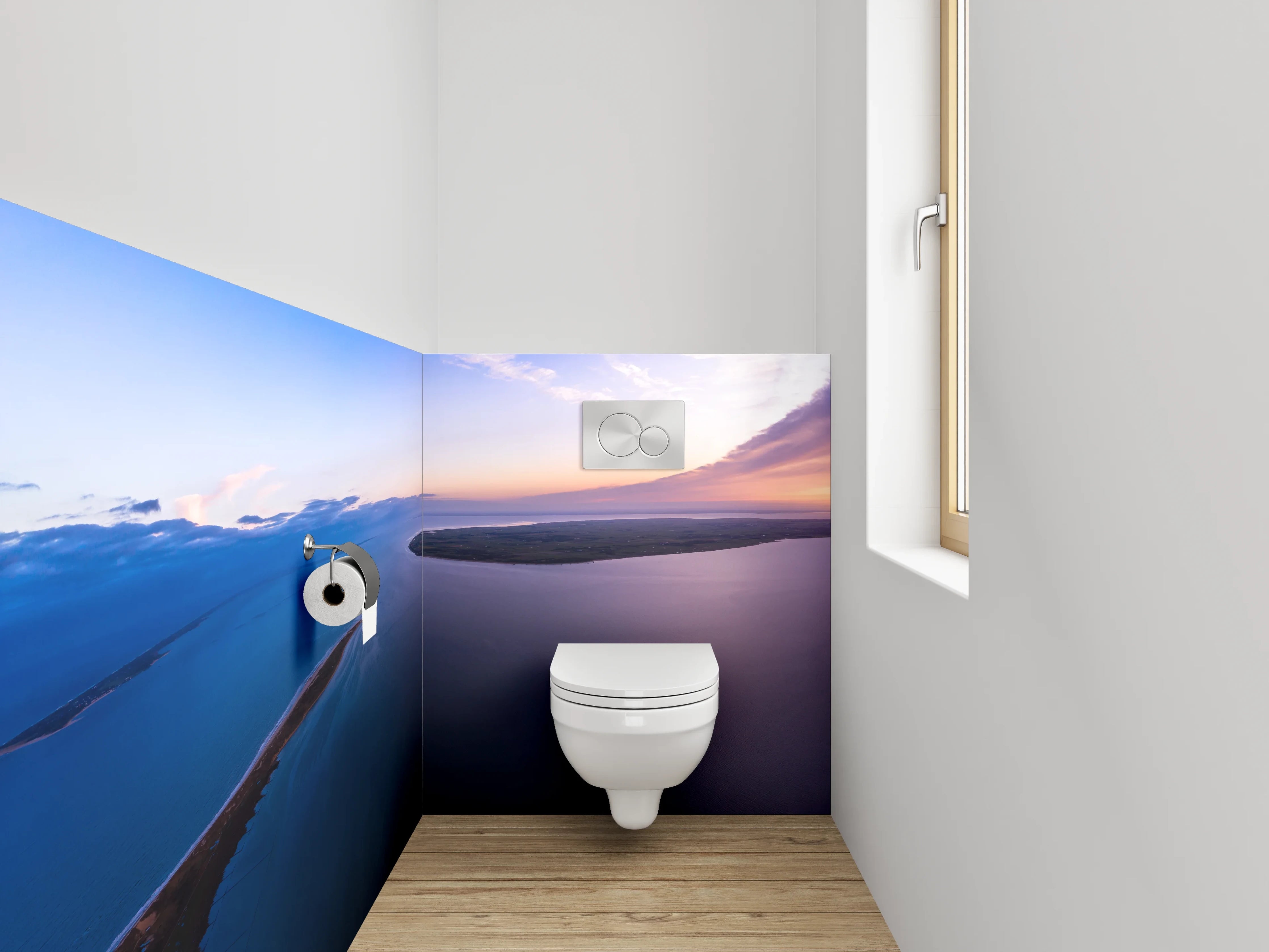 WC-Rückwand - Panorama Insel und Meer bei Sonnenuntergang