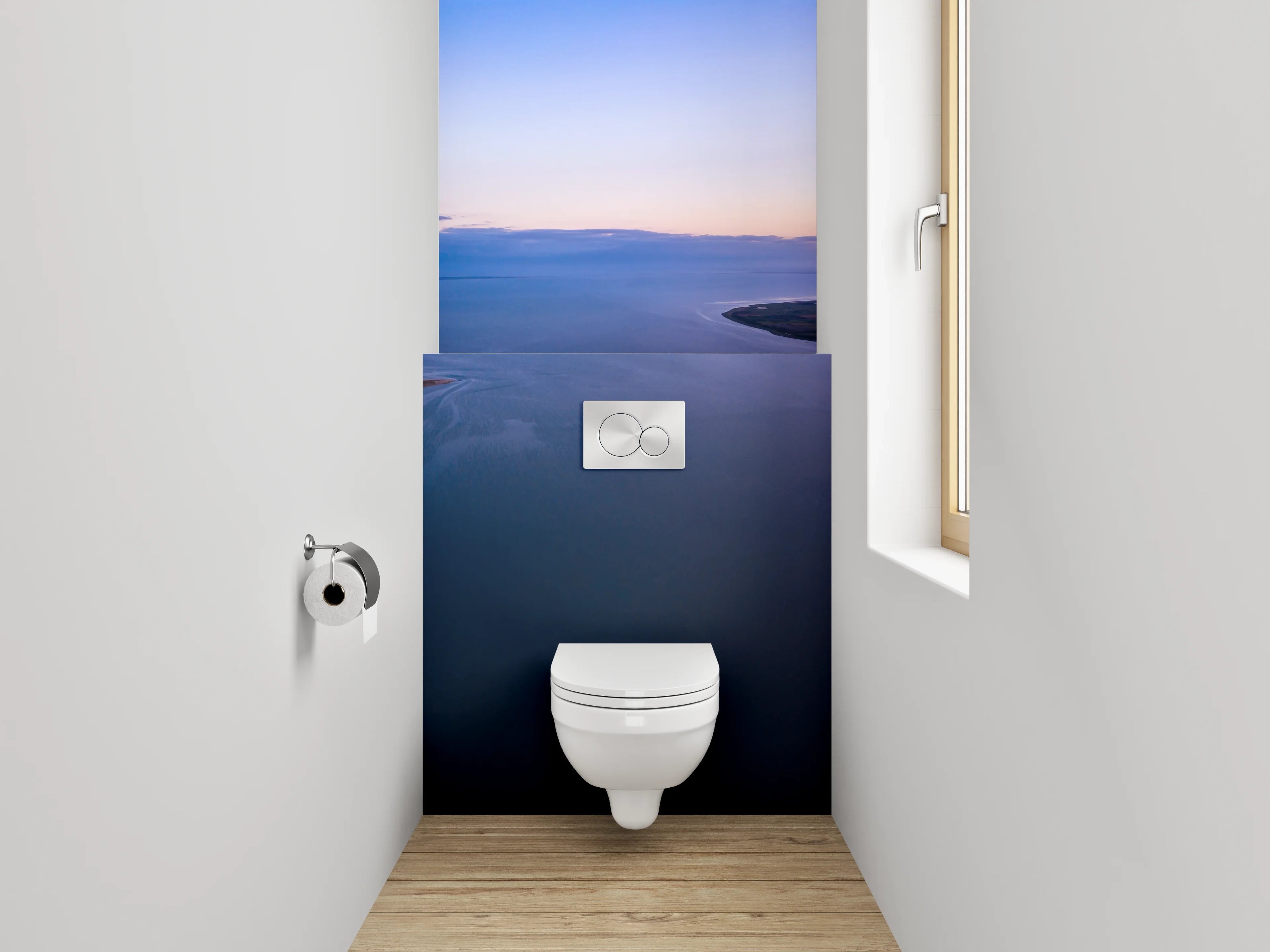 WC-Rückwand - Panorama Insel und Meer bei Sonnenuntergang