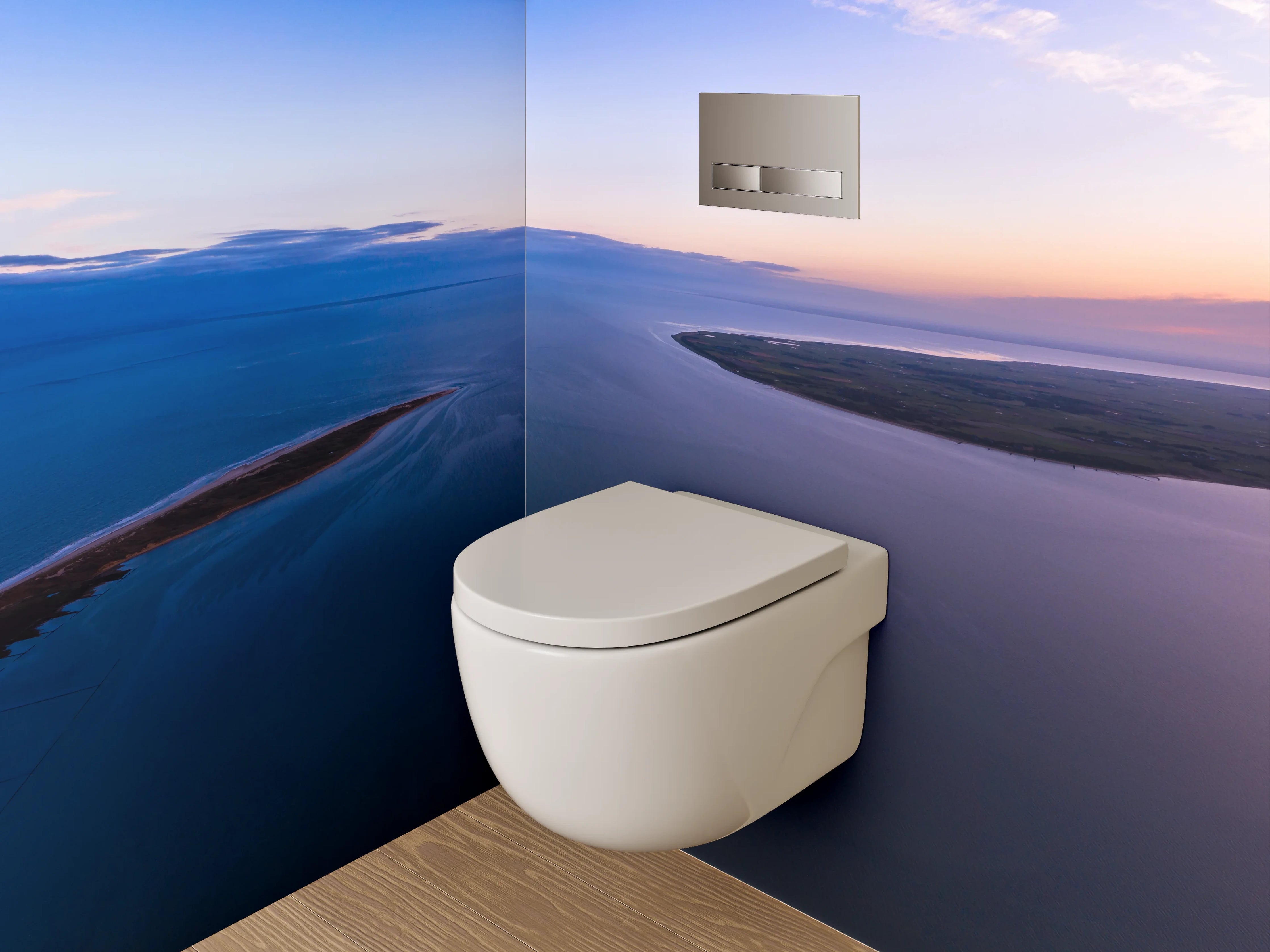 WC-Rückwand - Panorama Insel und Meer bei Sonnenuntergang