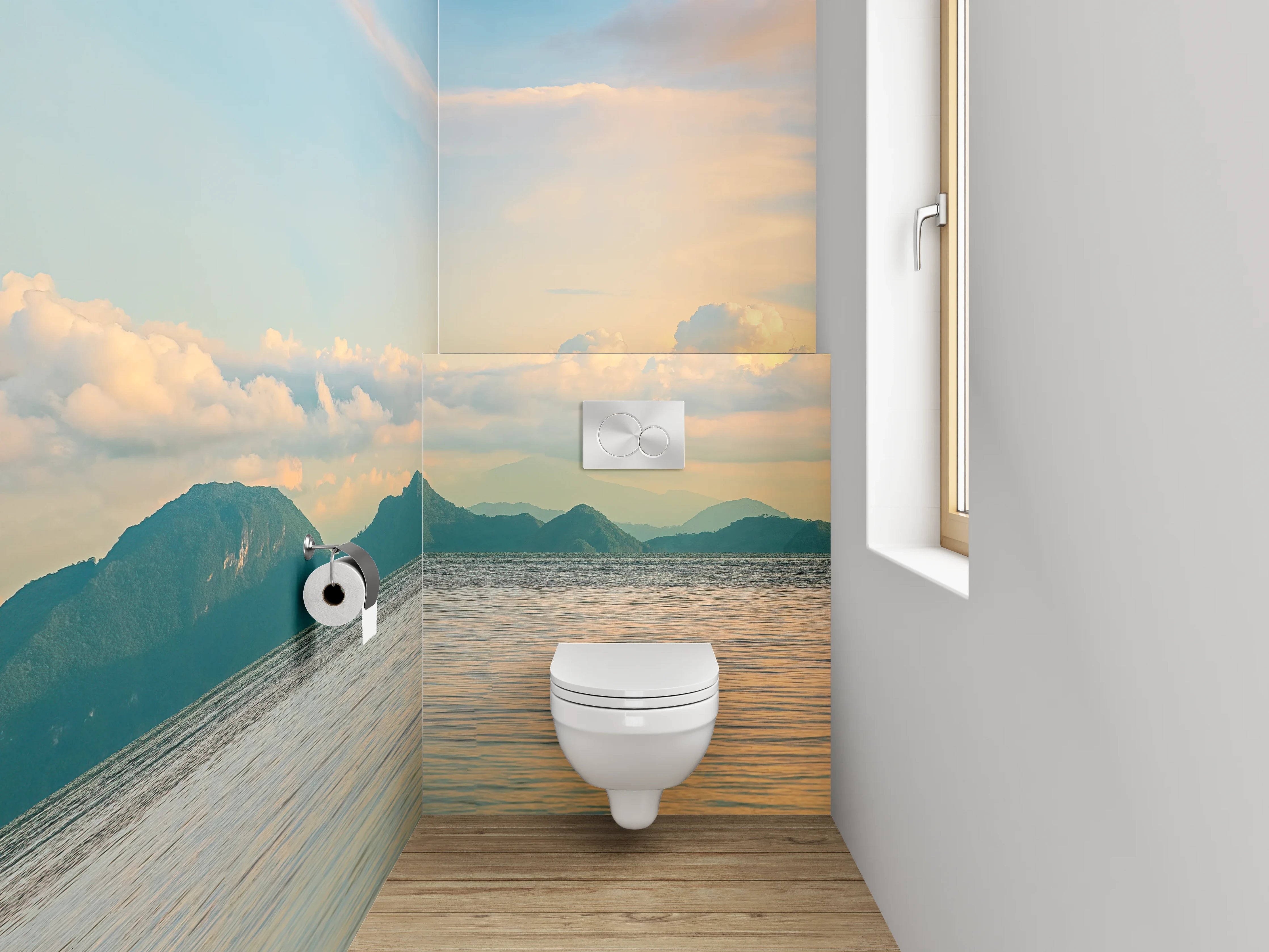 WC-Rückwand - Panorama Küstenlandschaft Sonnenuntergang