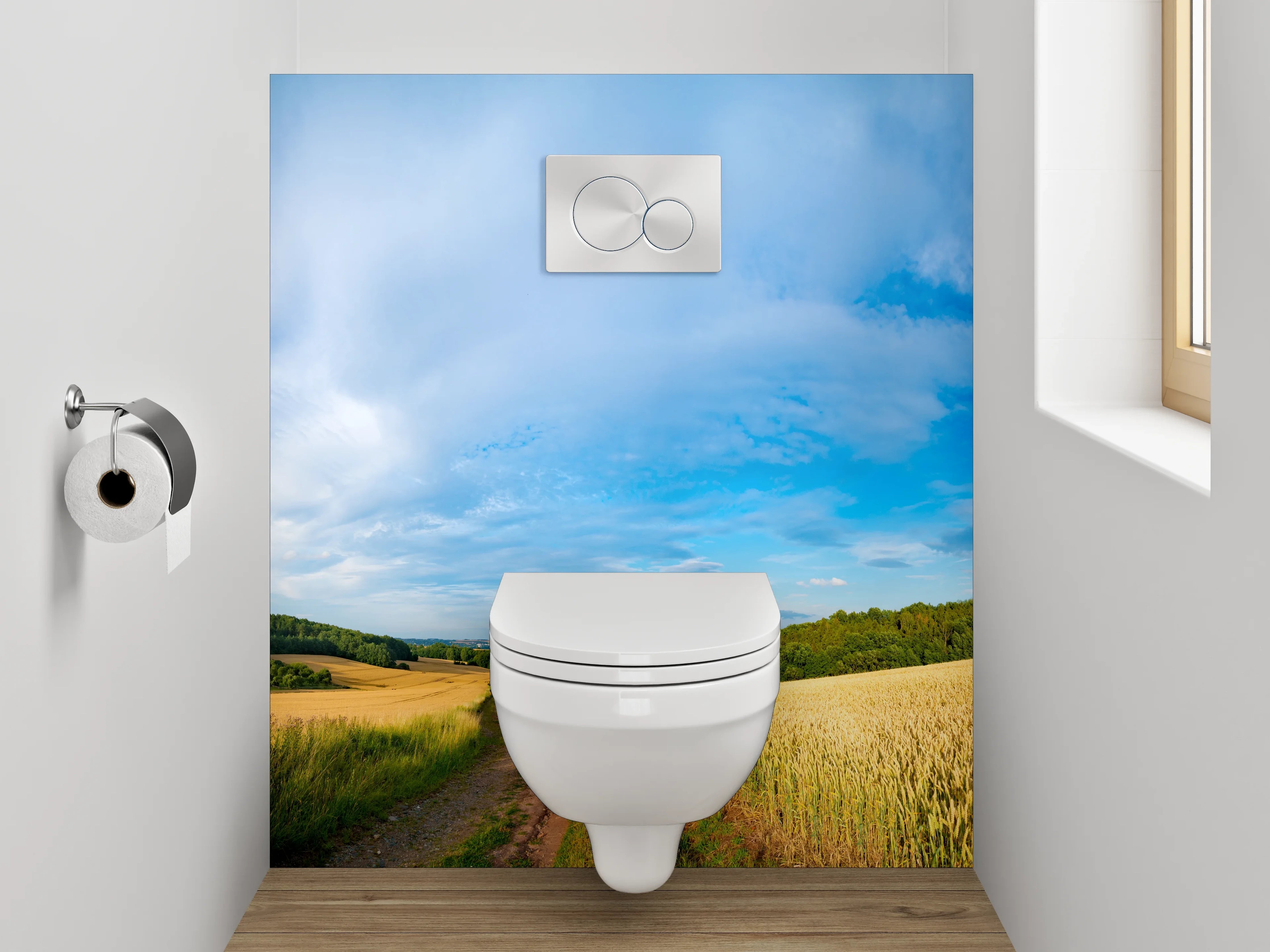 WC-Rückwand - Panorama Landschaft Felder Himmel