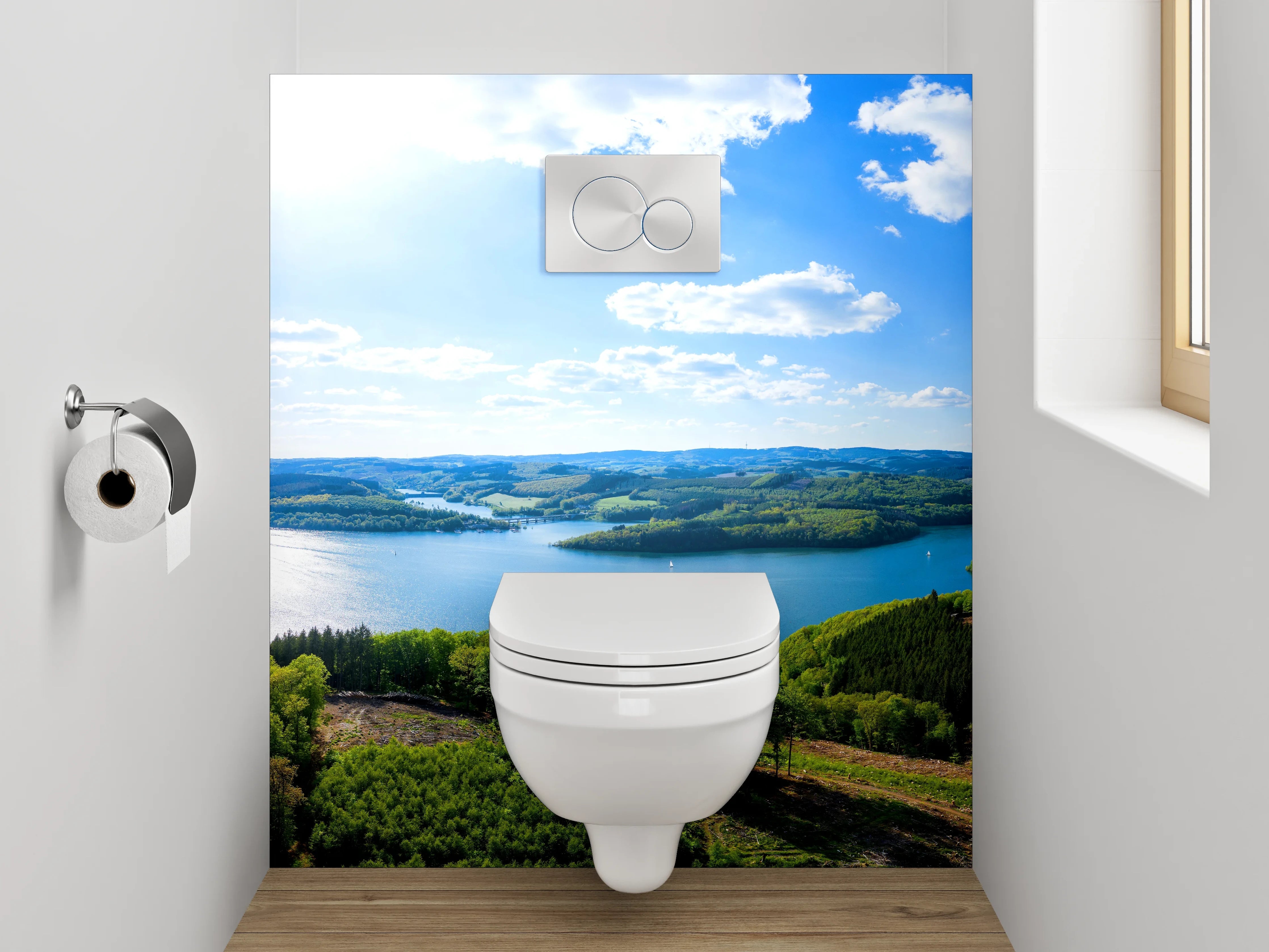WC-Rückwand - Panorama Landschaft am Stausee