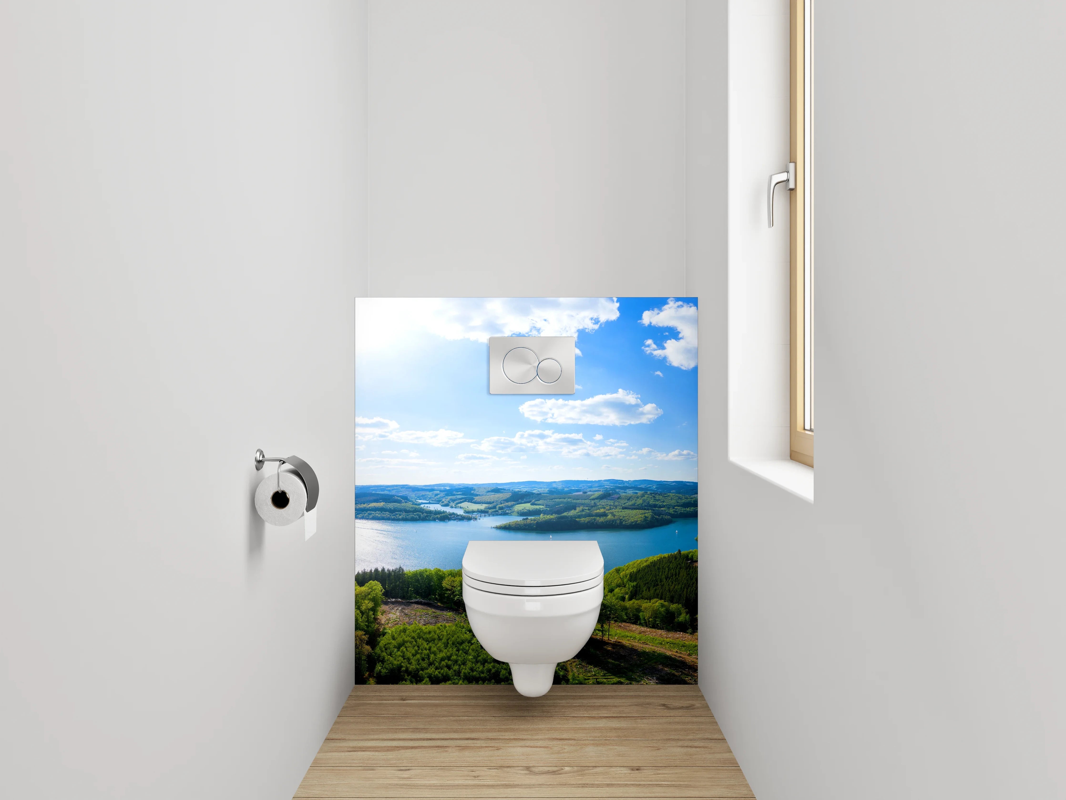 WC-Rückwand - Panorama Landschaft am Stausee
