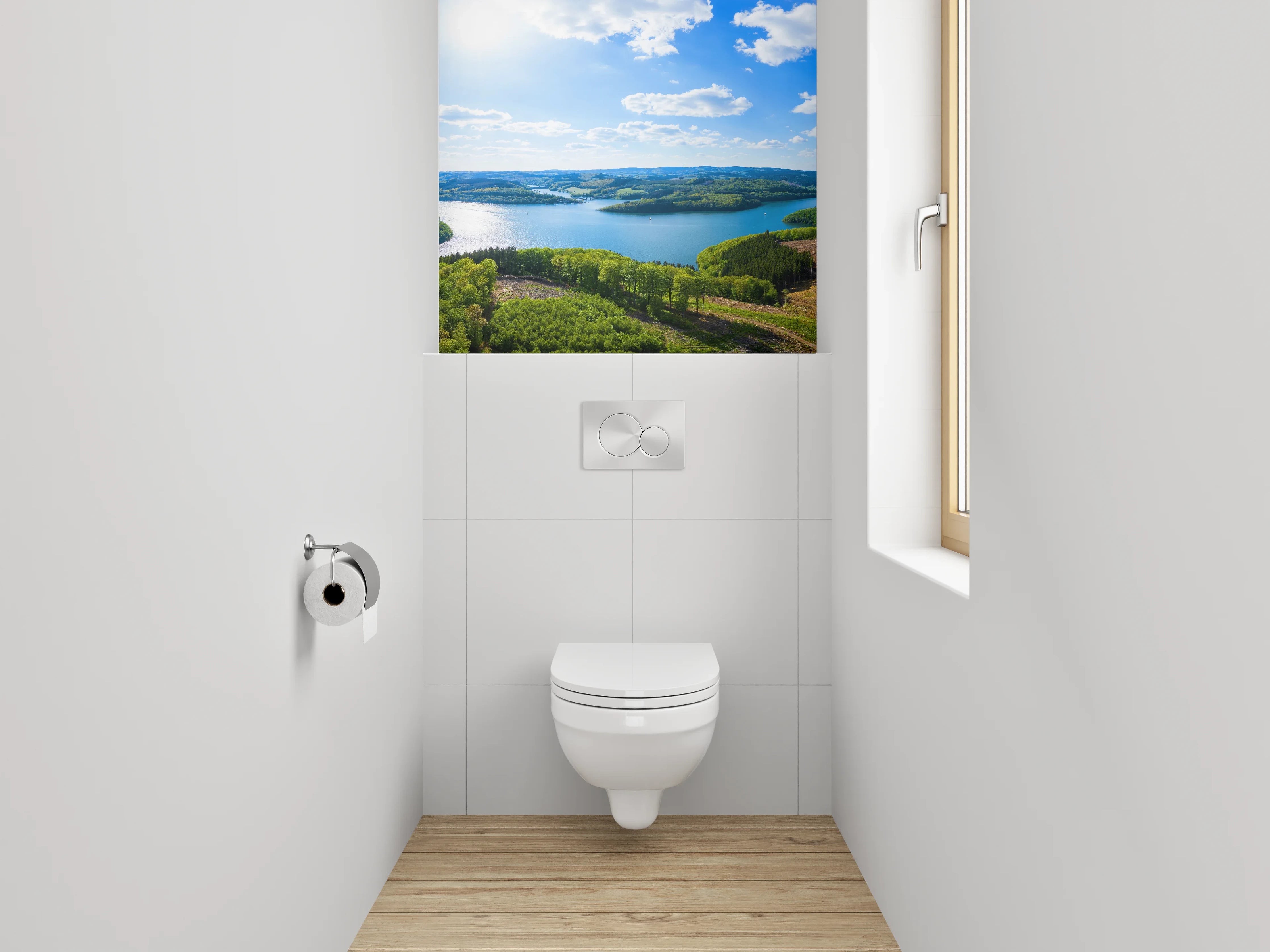 WC-Rückwand - Panorama Landschaft am Stausee