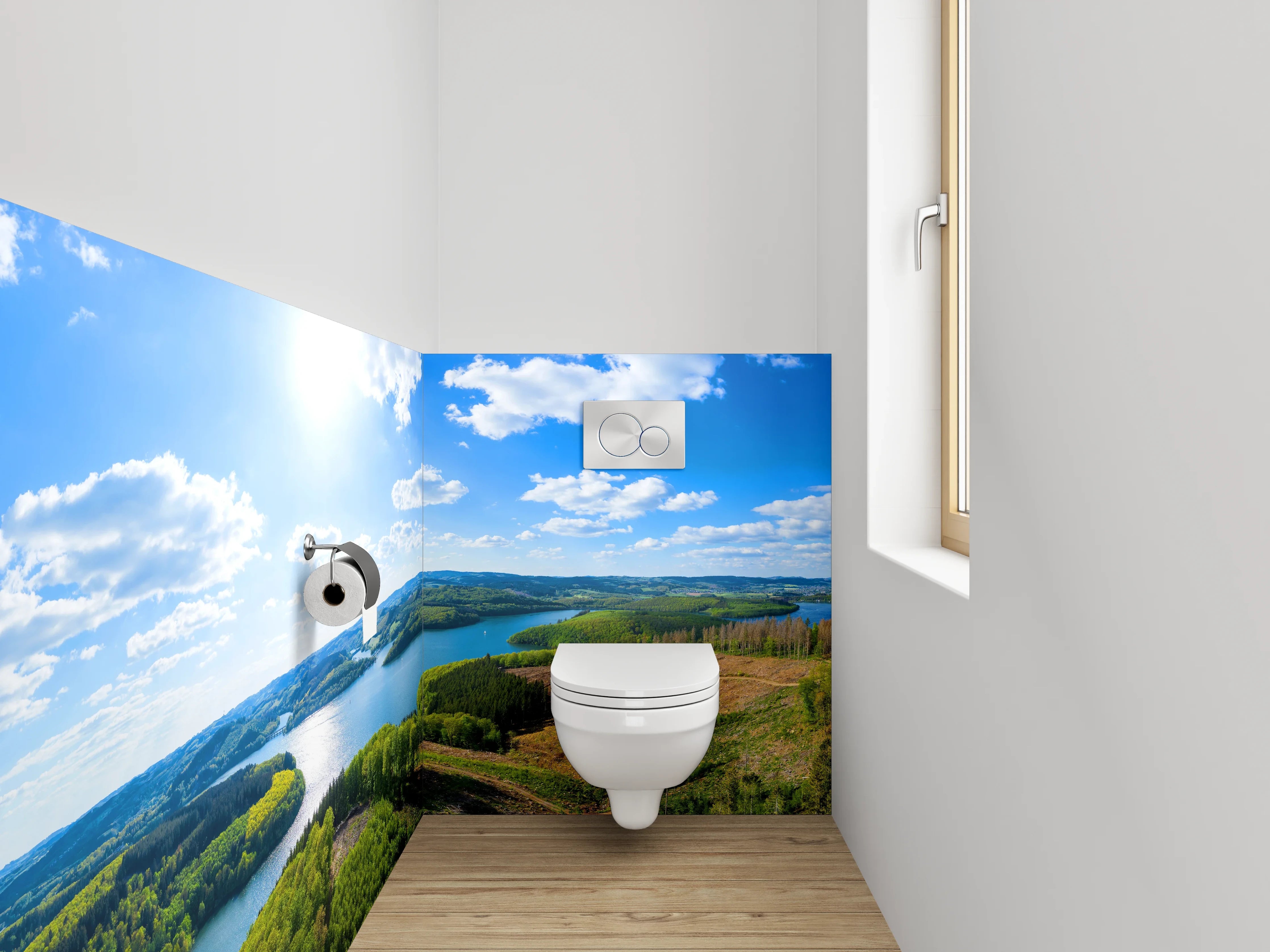 WC-Rückwand - Panorama Landschaft am Stausee