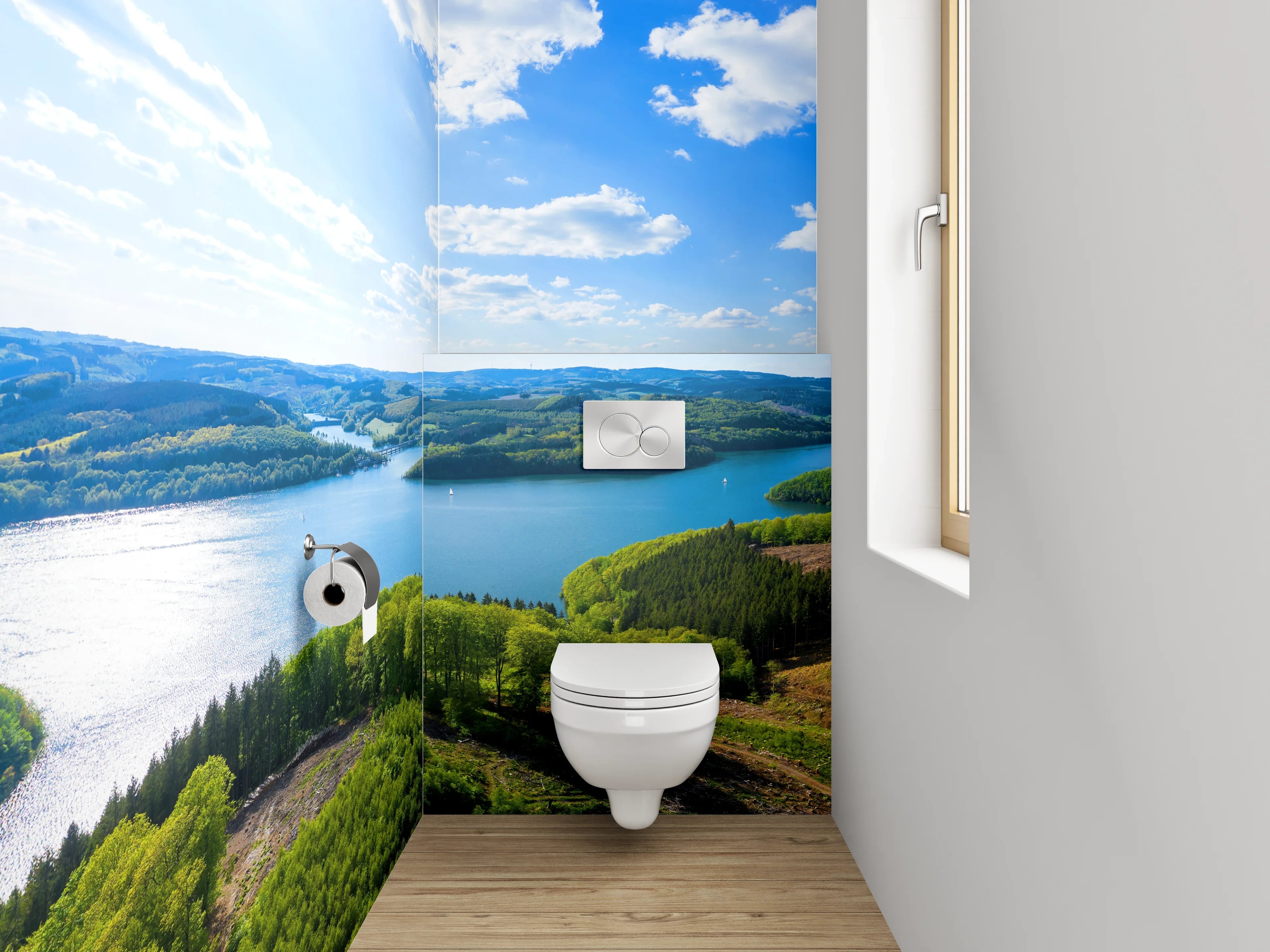 WC-Rückwand - Panorama Landschaft am Stausee