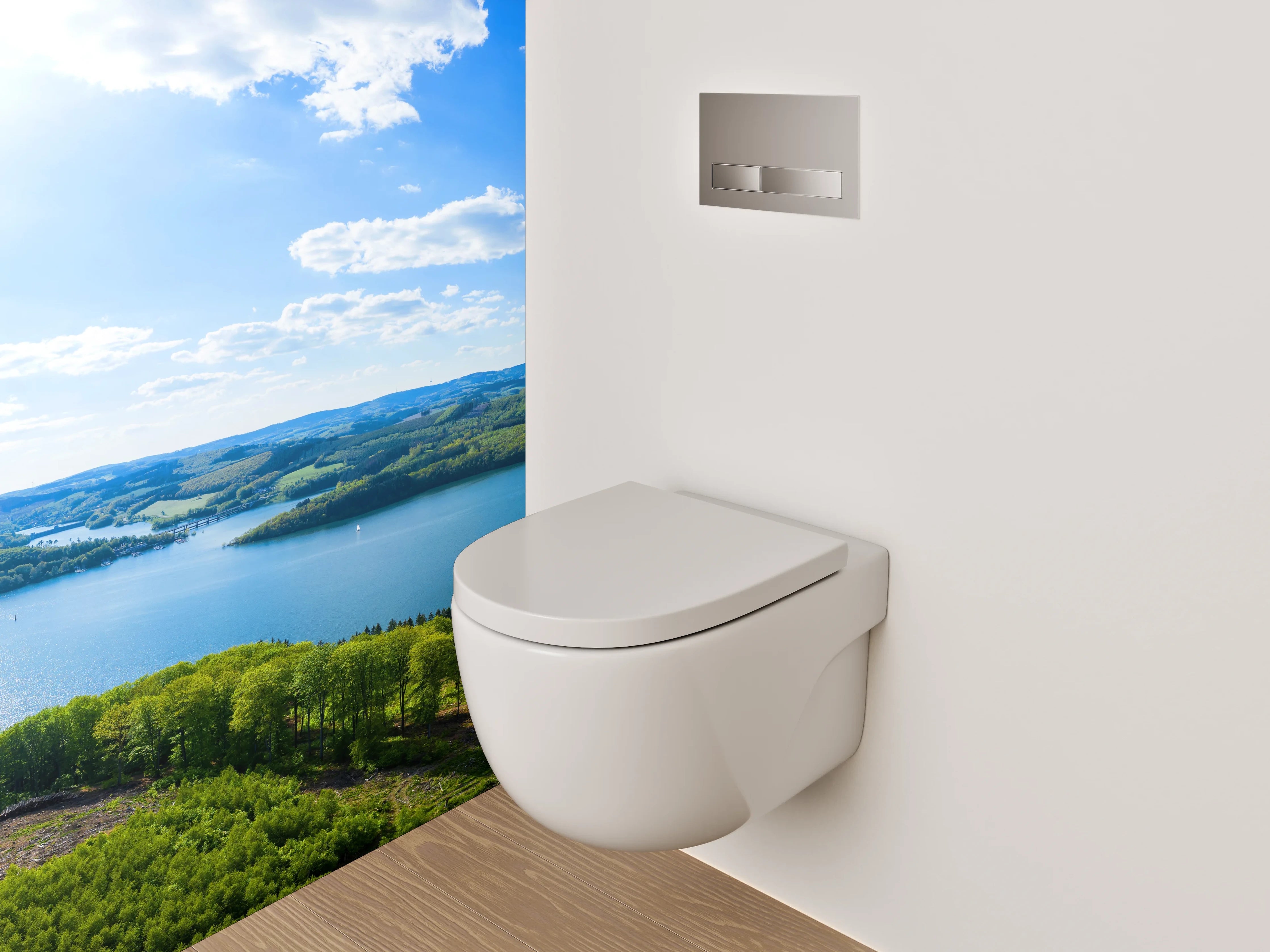 WC-Rückwand - Panorama Landschaft am Stausee