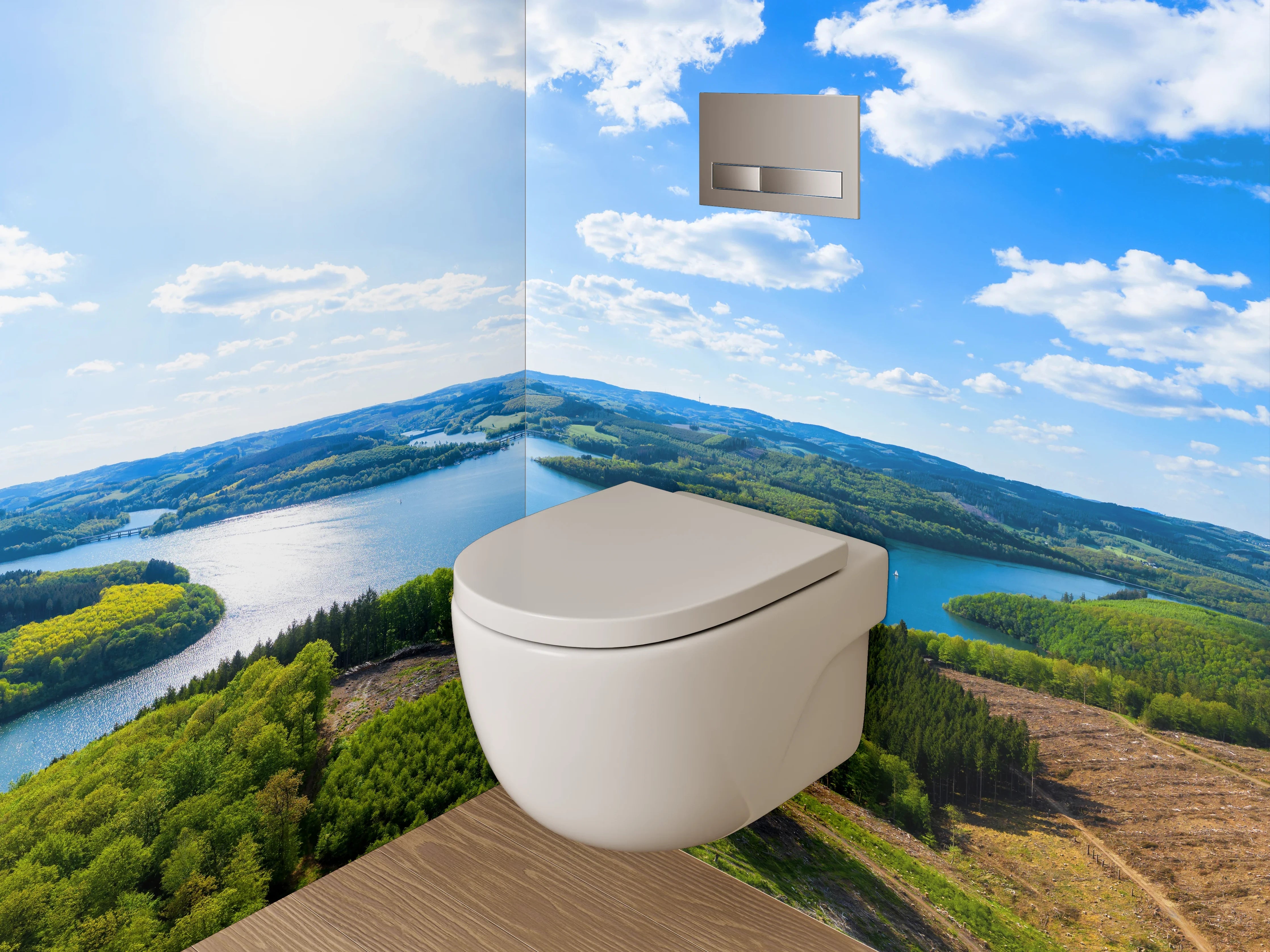 WC-Rückwand - Panorama Landschaft am Stausee