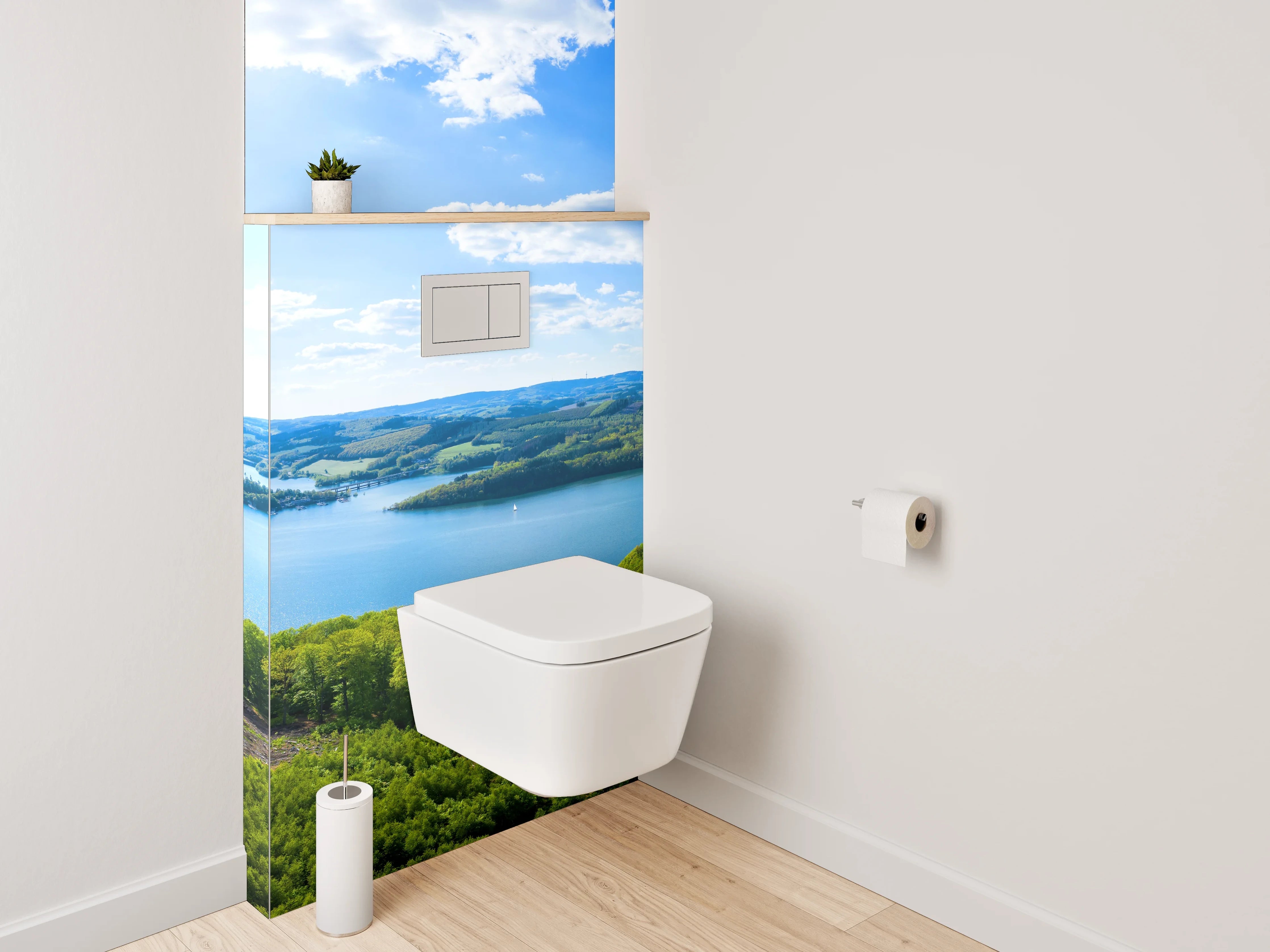 WC-Rückwand - Panorama Landschaft am Stausee