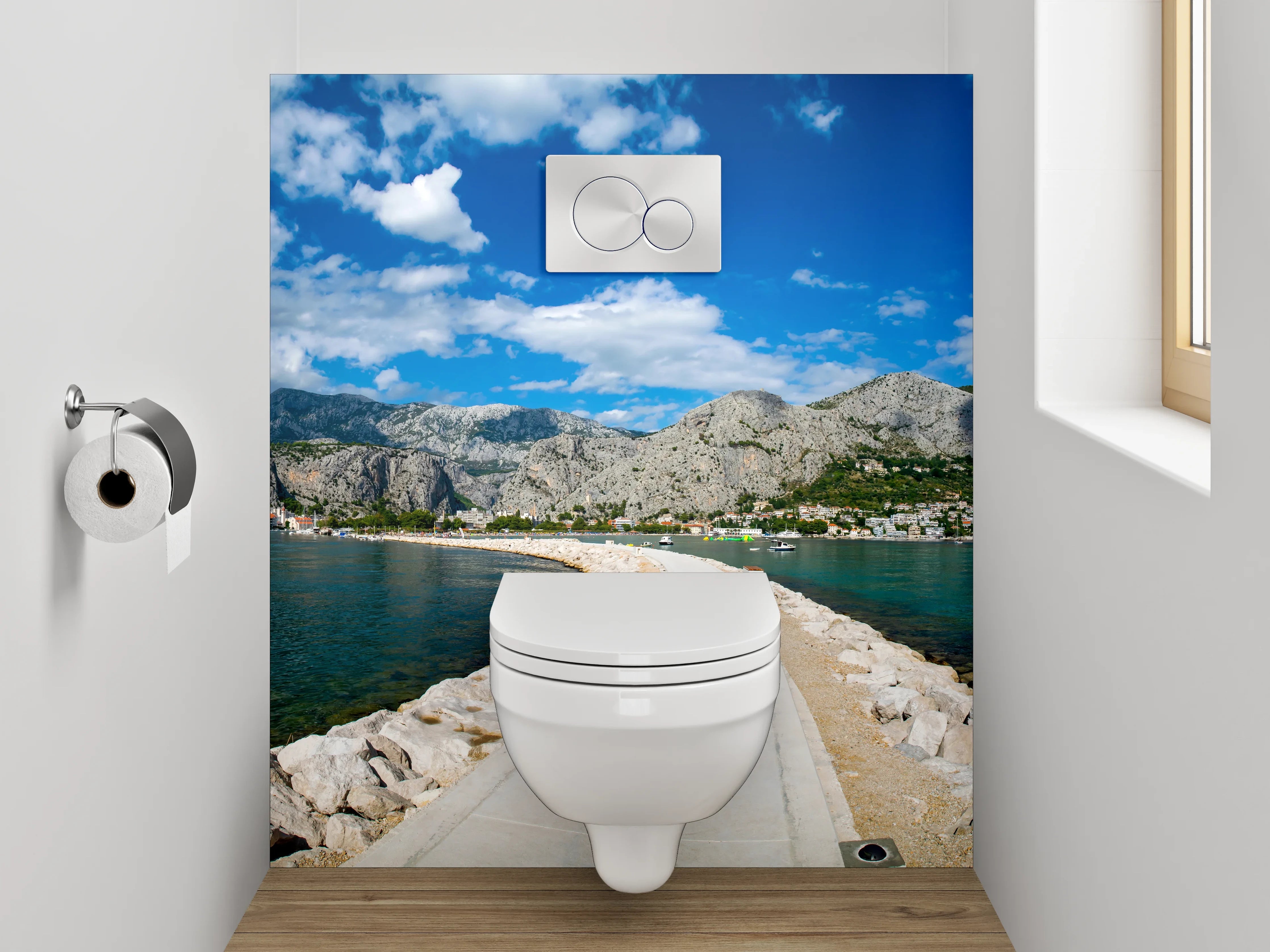 WC-Rückwand - Panorama Meerweg und Berge Kroatien
