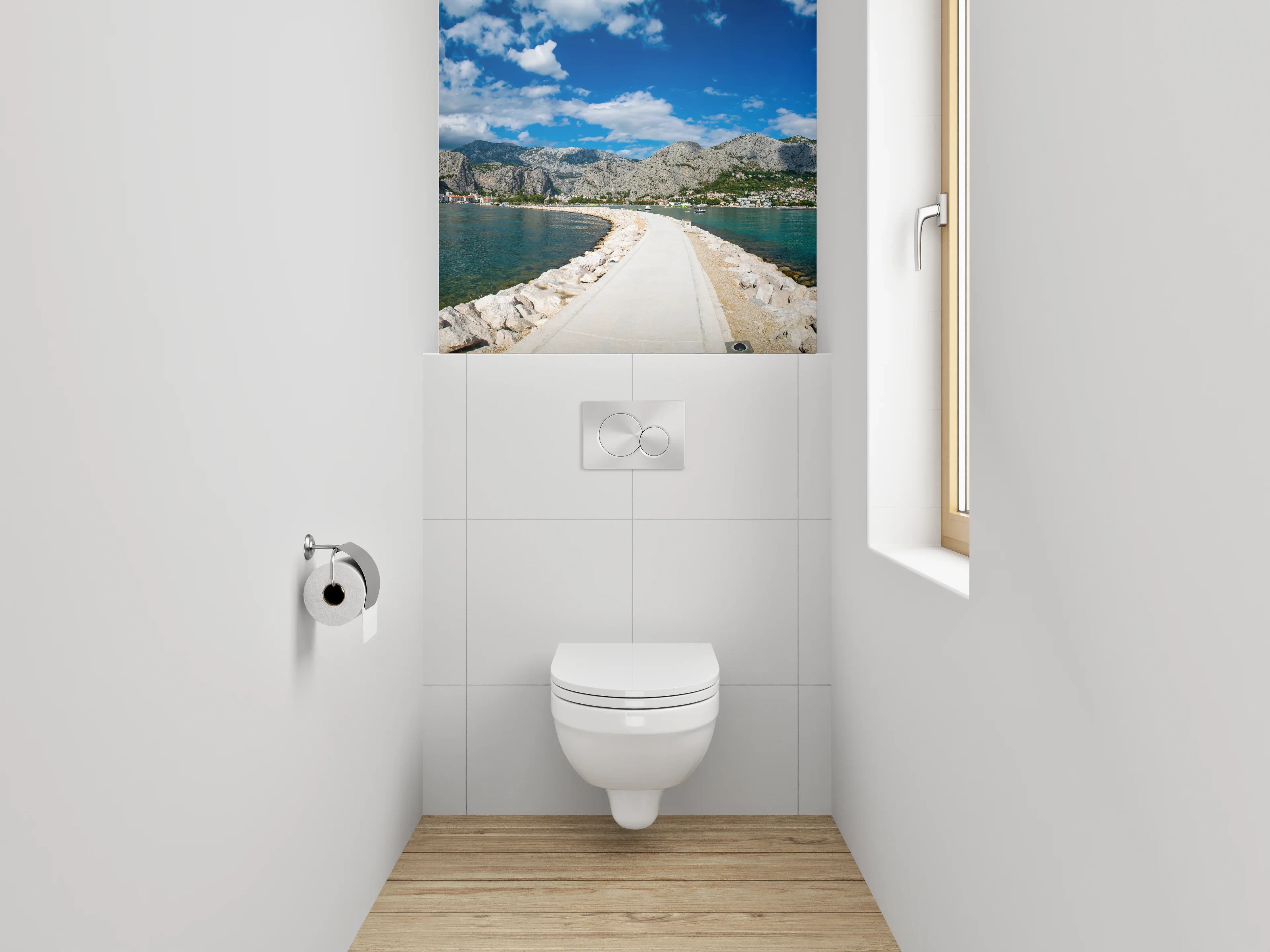 WC-Rückwand - Panorama Meerweg und Berge Kroatien