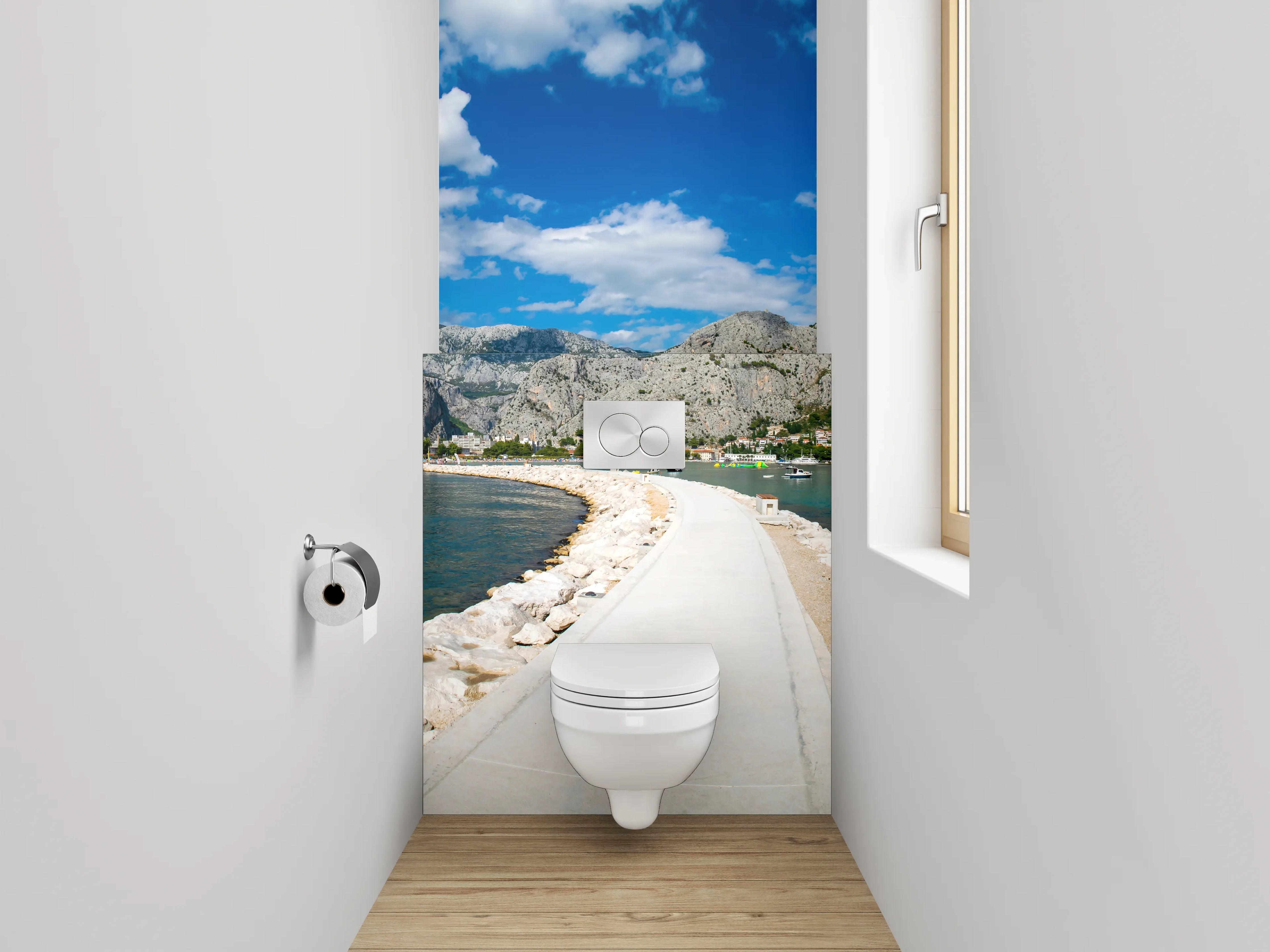 WC-Rückwand - Panorama Meerweg und Berge Kroatien