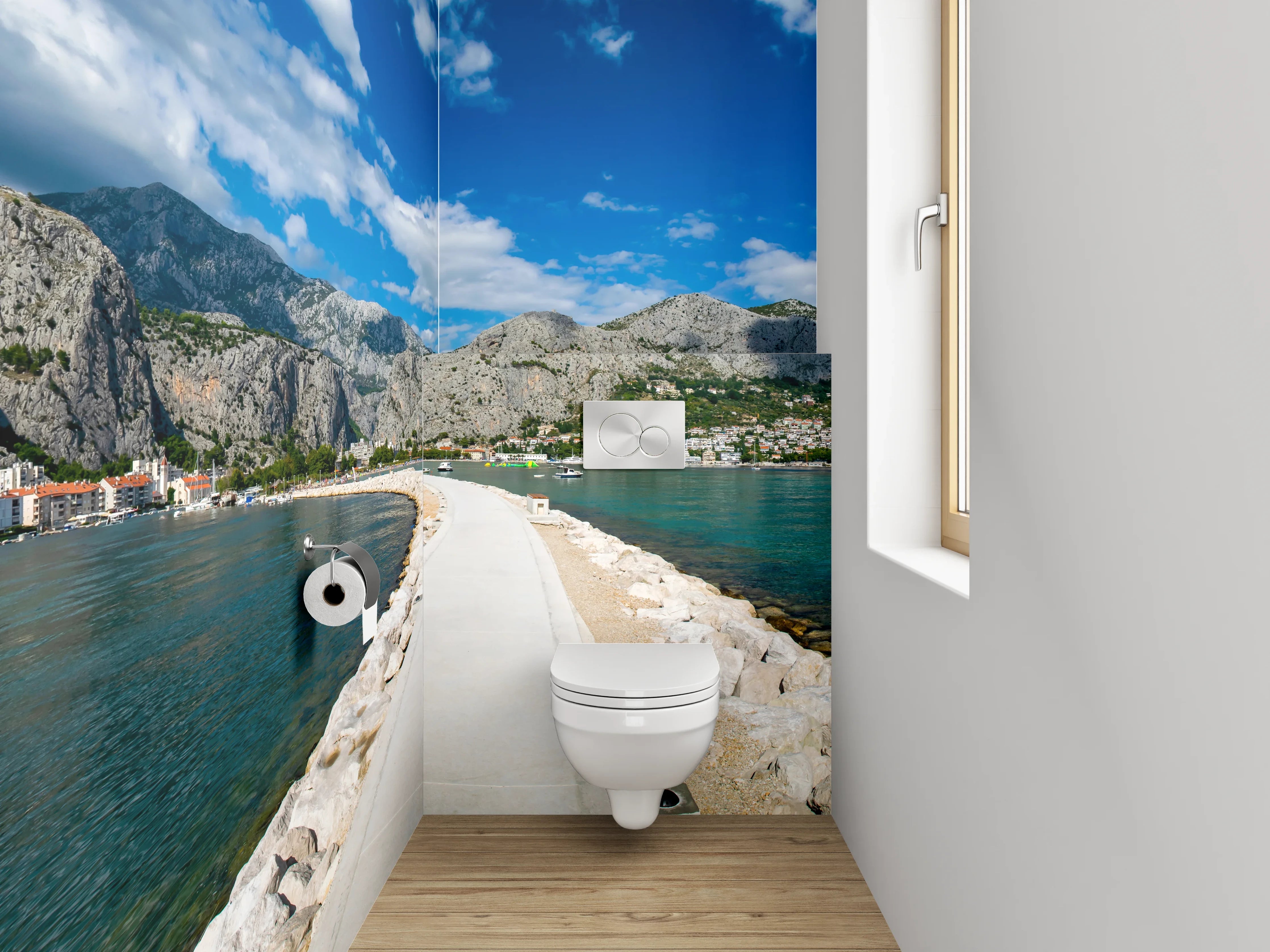 WC-Rückwand - Panorama Meerweg und Berge Kroatien