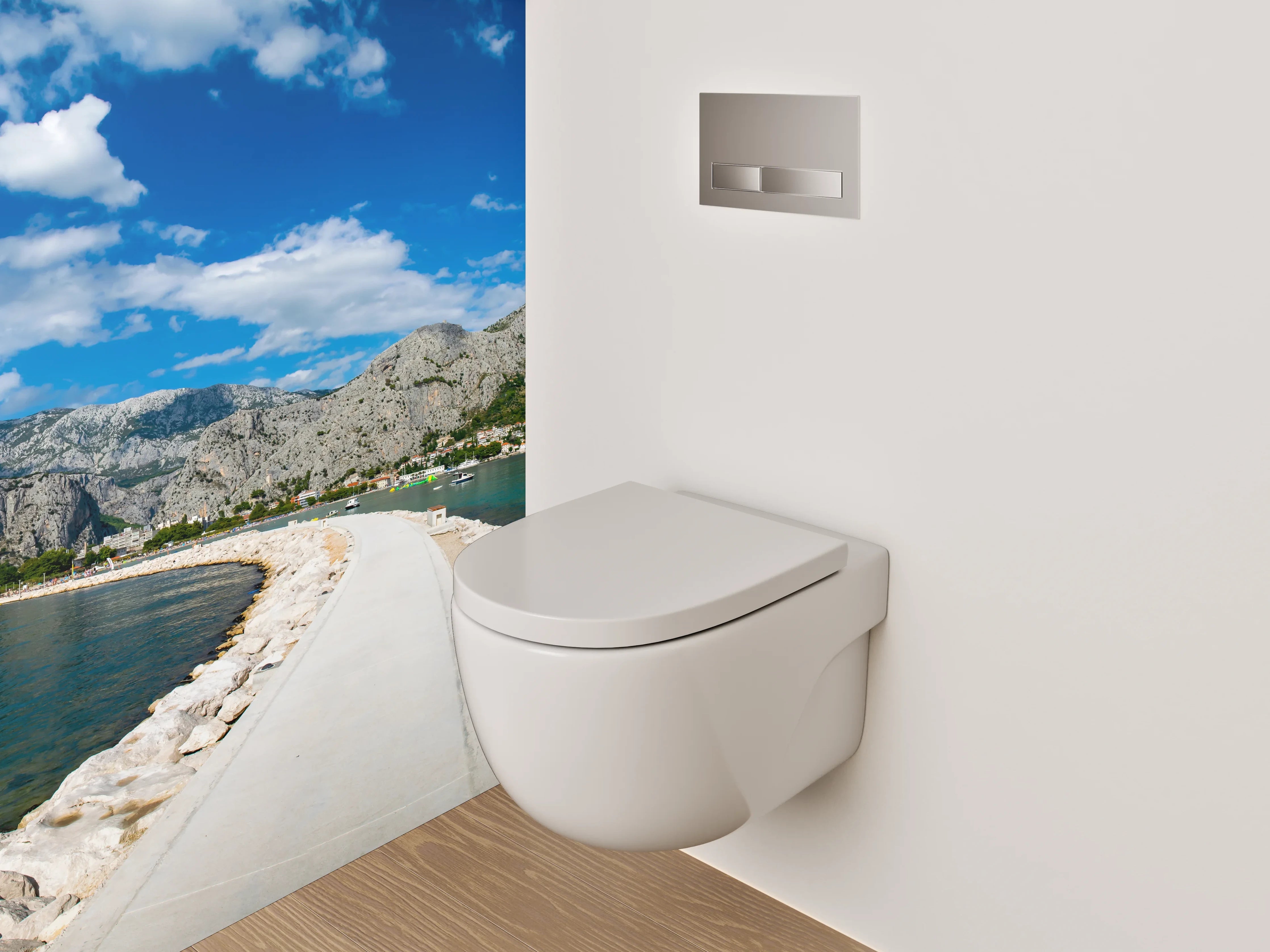 WC-Rückwand - Panorama Meerweg und Berge Kroatien
