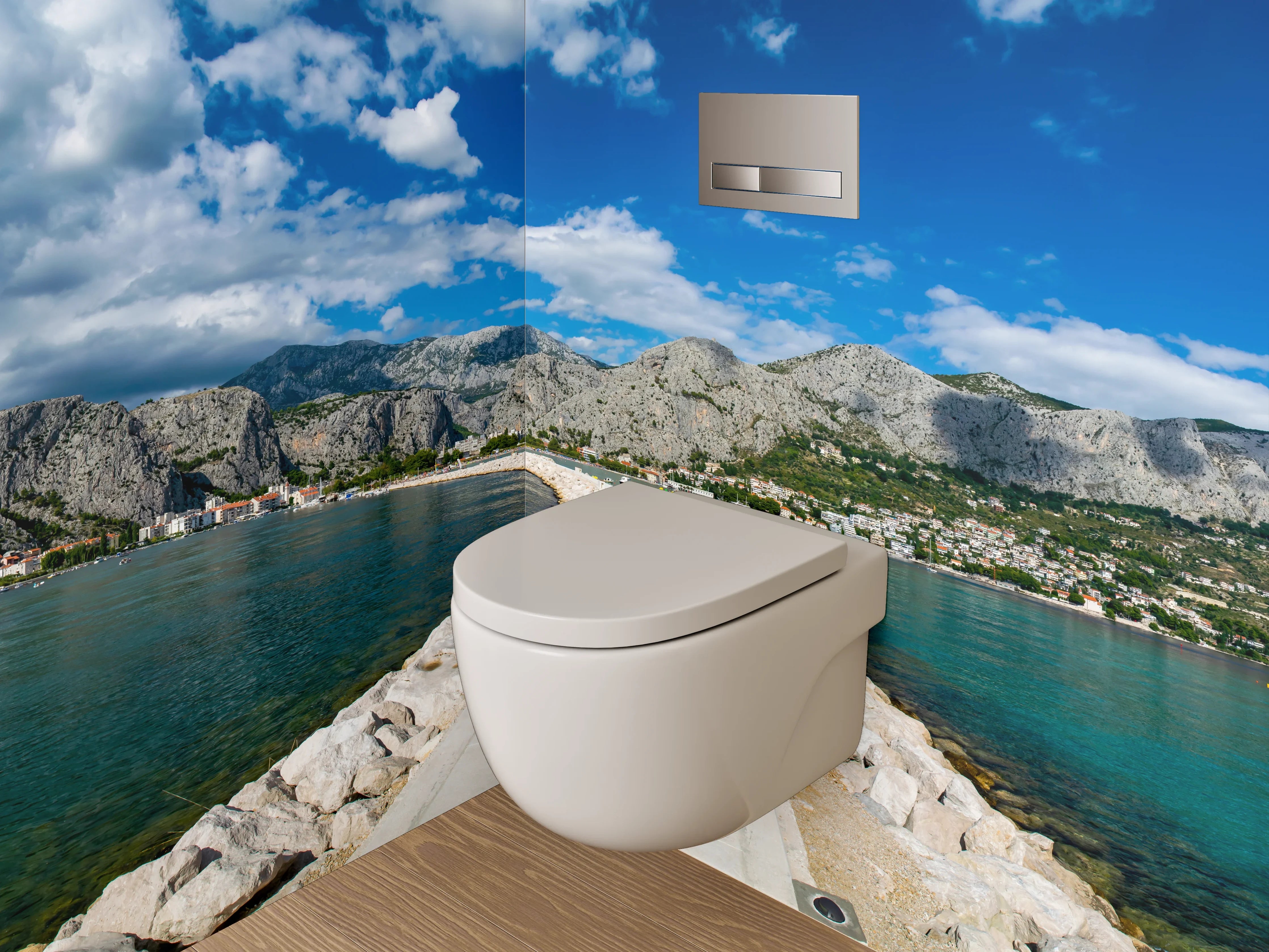 WC-Rückwand - Panorama Meerweg und Berge Kroatien