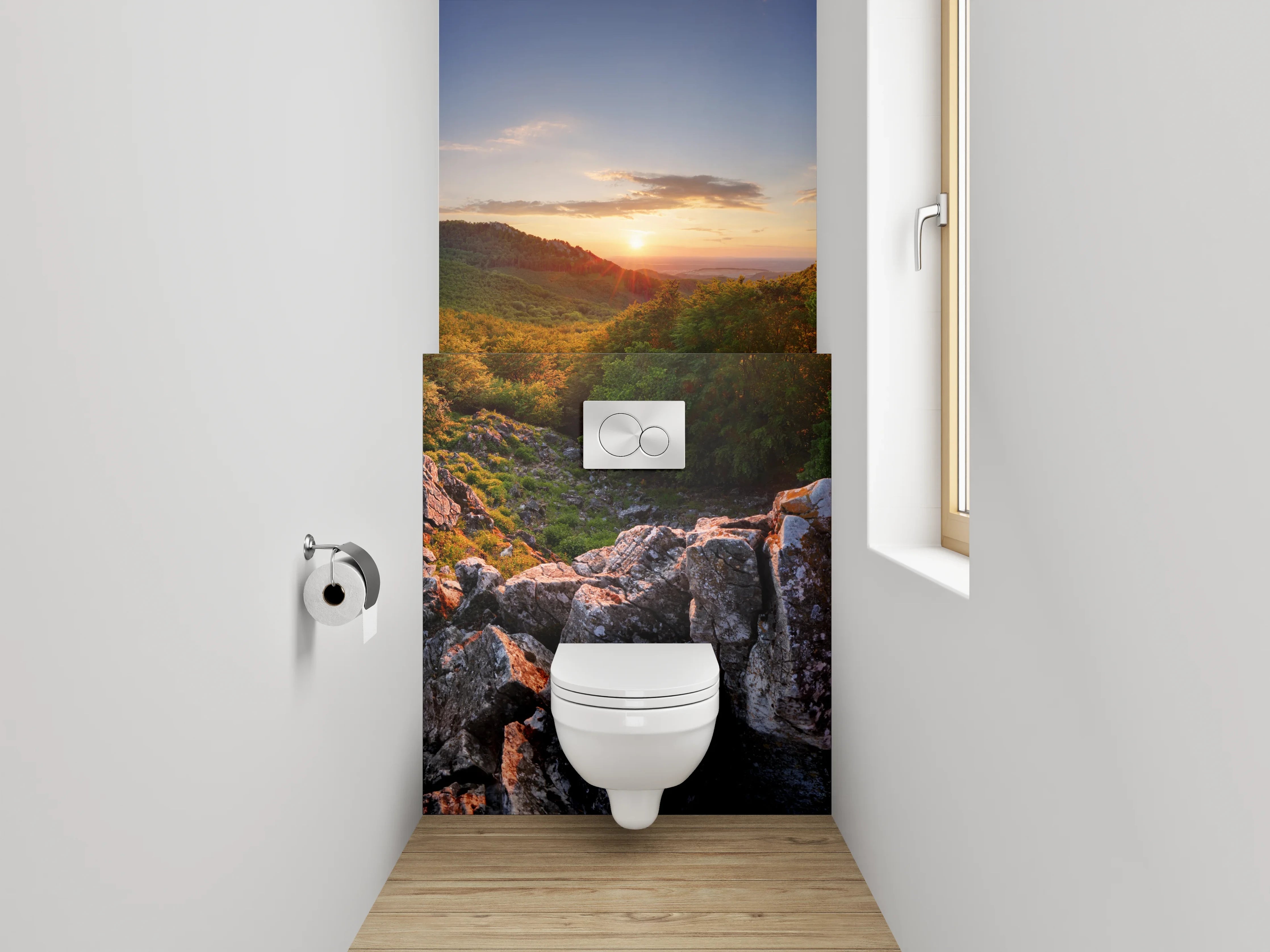 WC-Rückwand - Panorama Natur Sonnenuntergang Landschaft Felsen