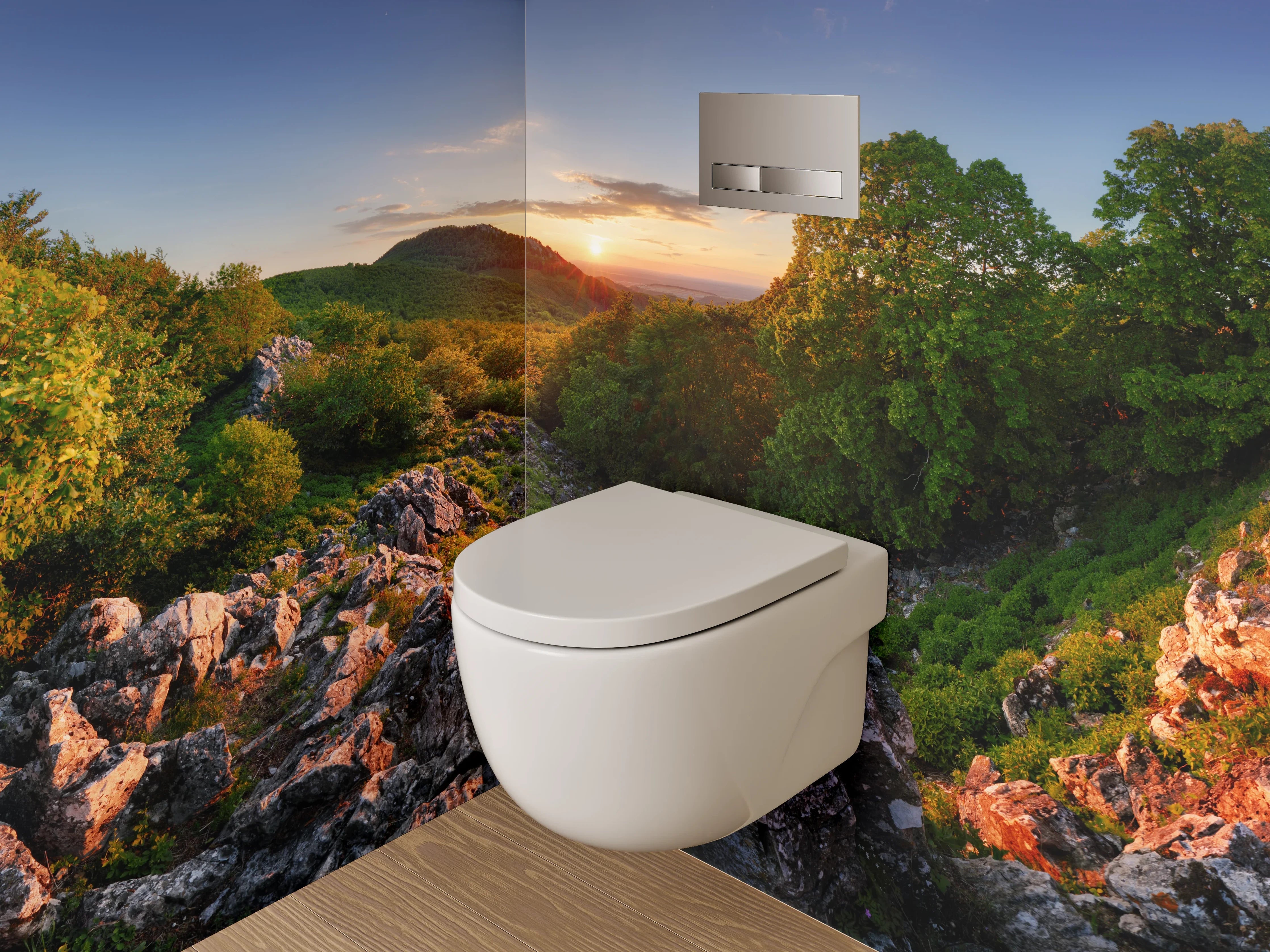 WC-Rückwand - Panorama Natur Sonnenuntergang Landschaft Felsen