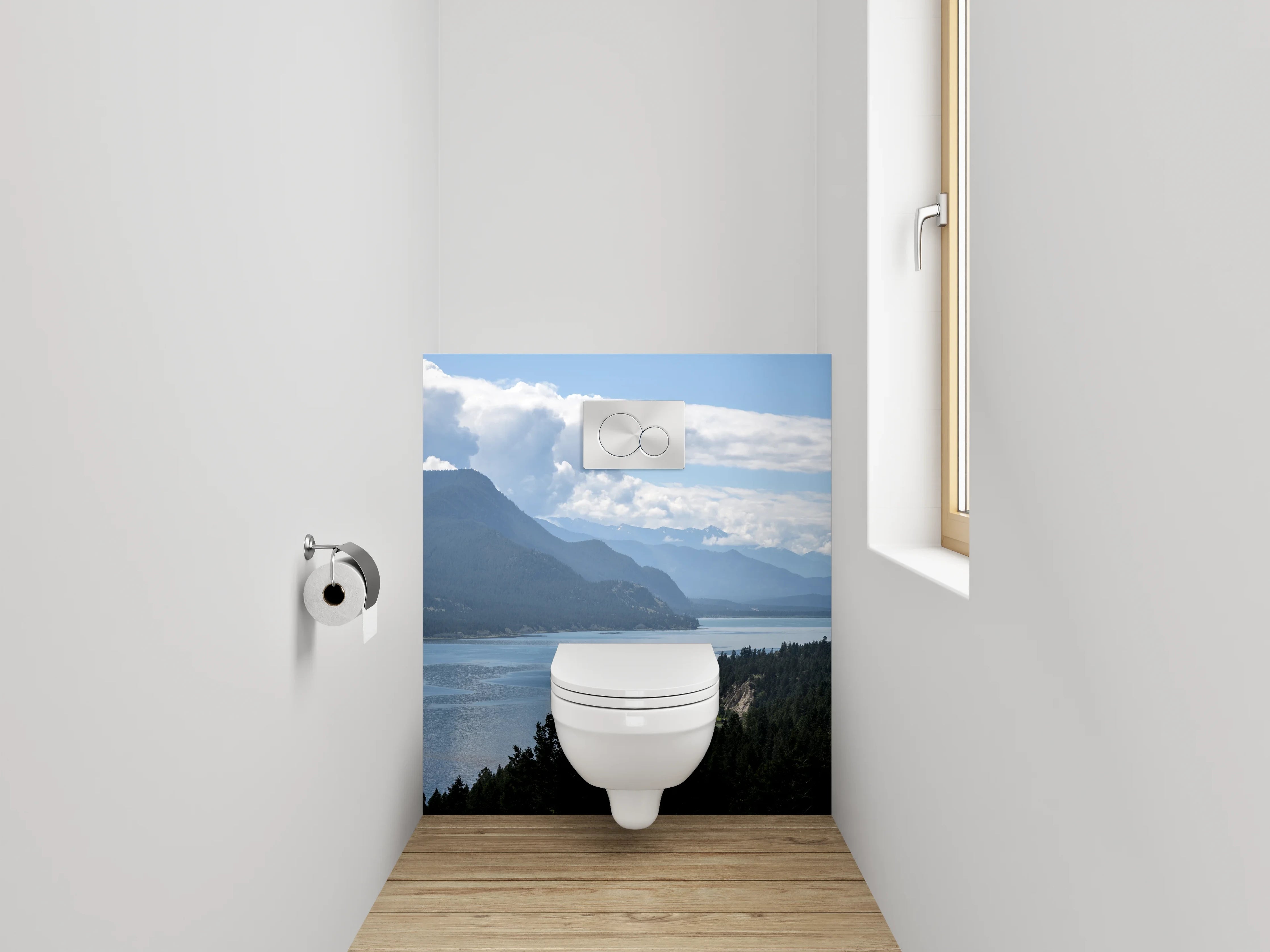 WC-Rückwand - Panorama See Berge Wald – Natur-Idylle