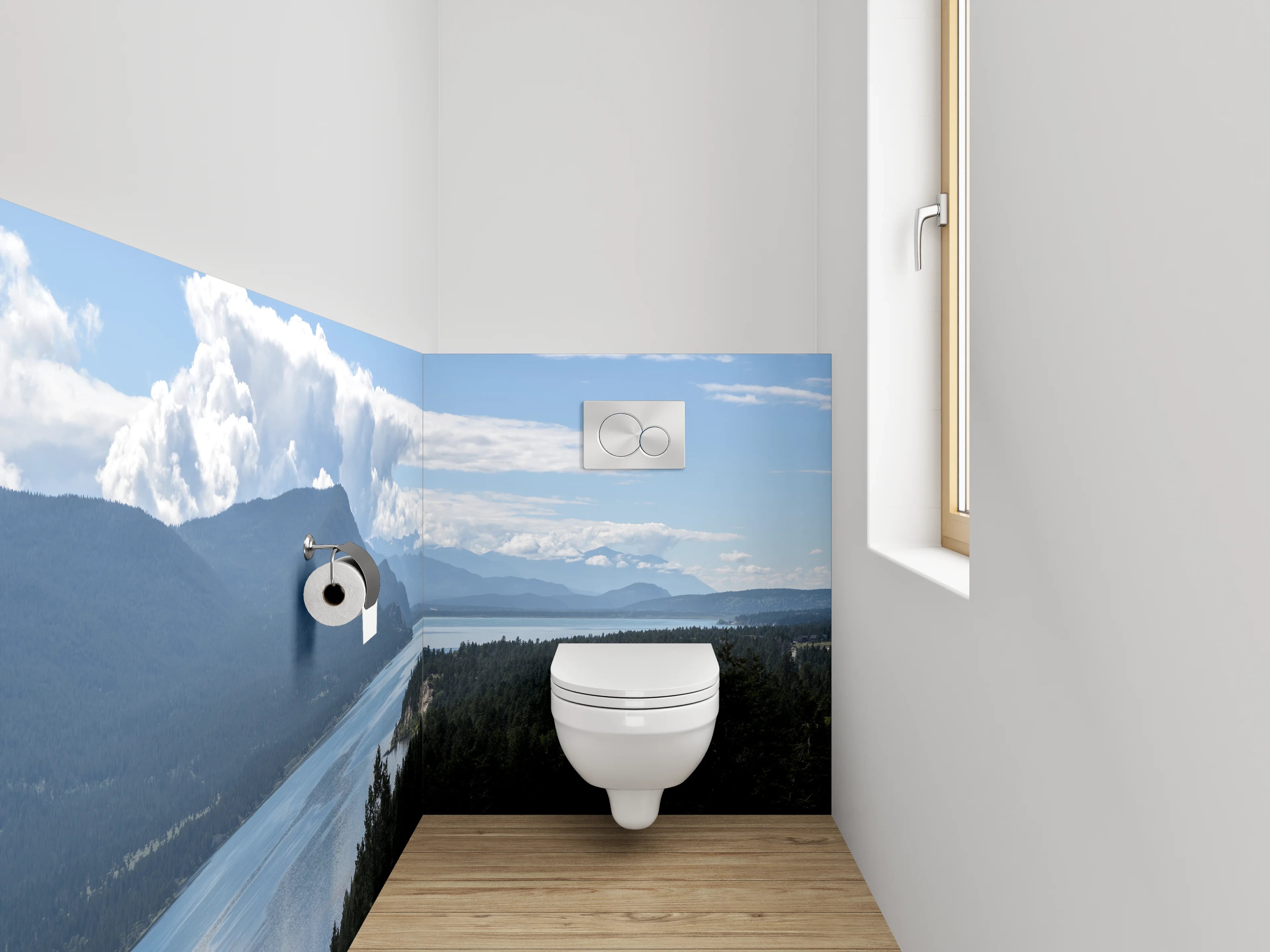 WC-Rückwand - Panorama See Berge Wald – Natur-Idylle
