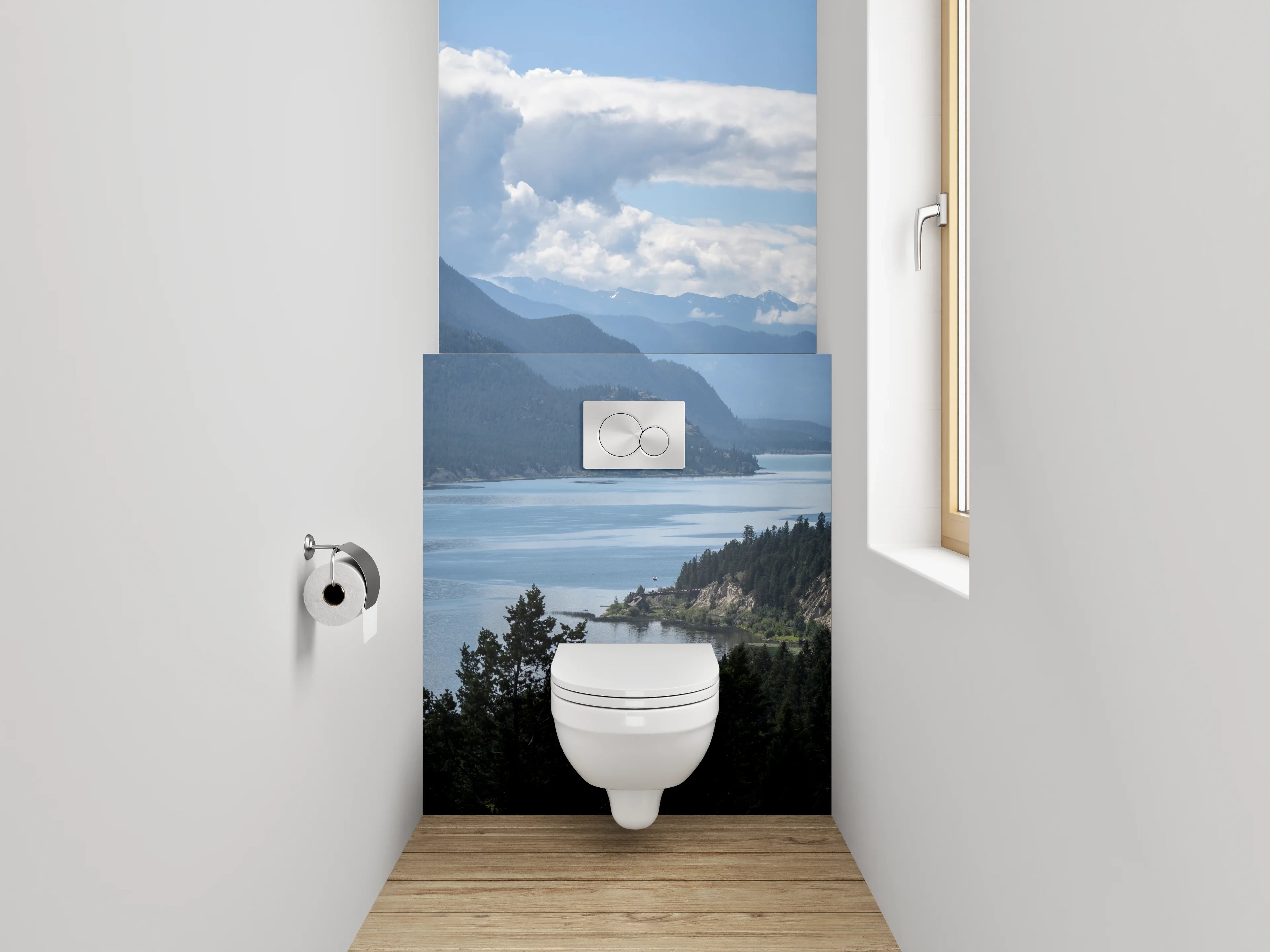 WC-Rückwand - Panorama See Berge Wald – Natur-Idylle