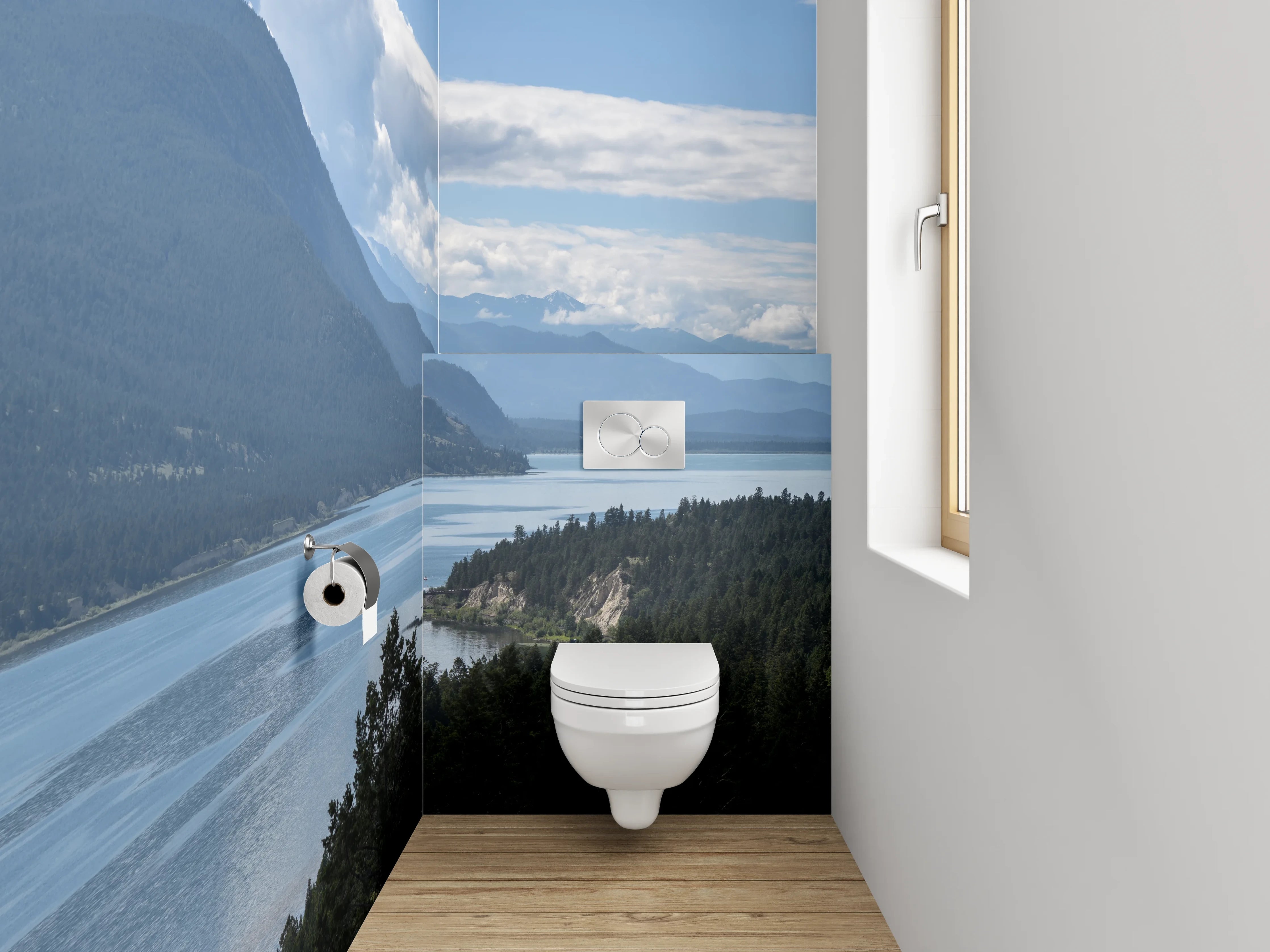 WC-Rückwand - Panorama See Berge Wald – Natur-Idylle
