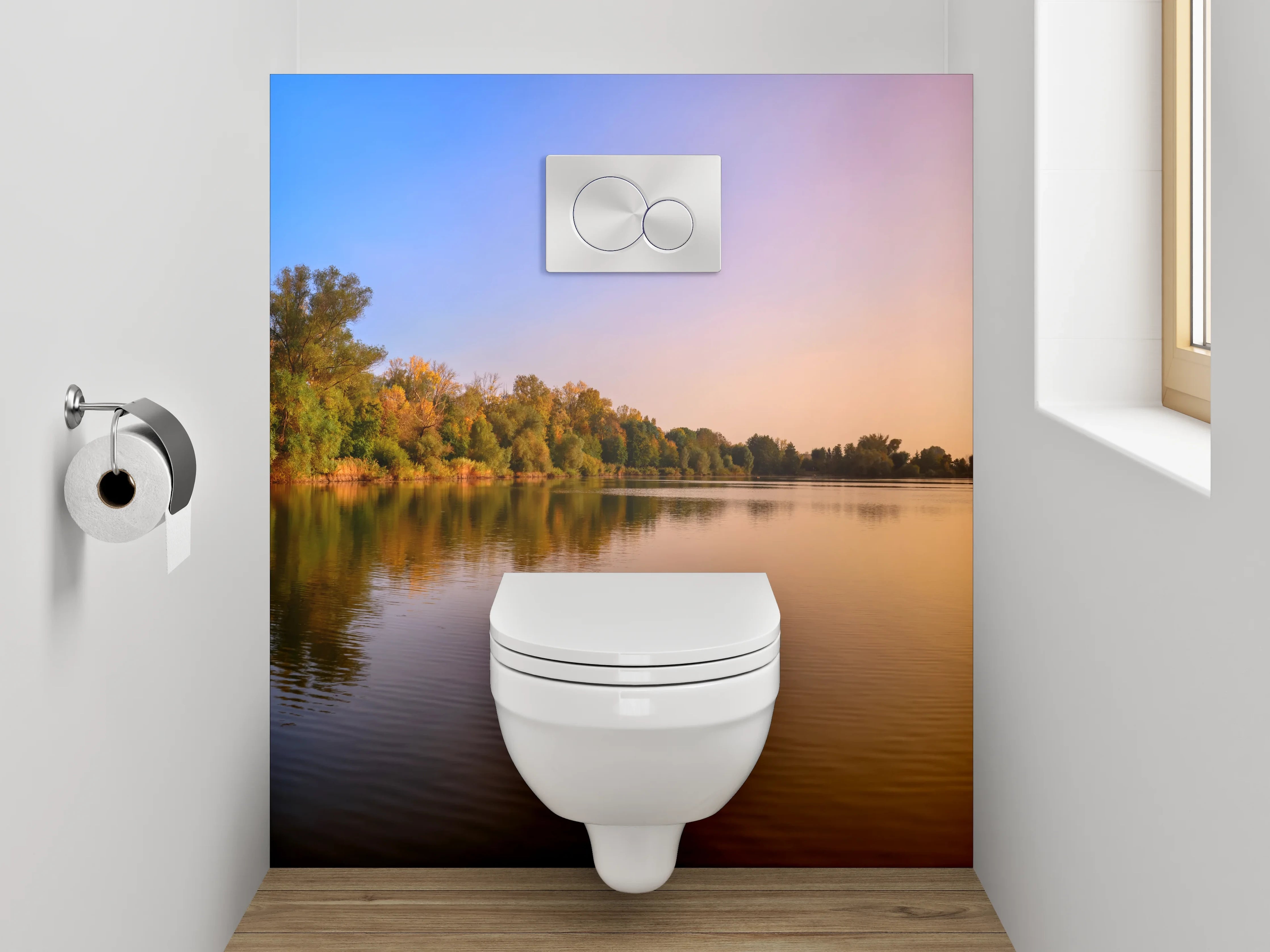 WC-Rückwand - Panorama See Sonnenuntergang Naturidylle