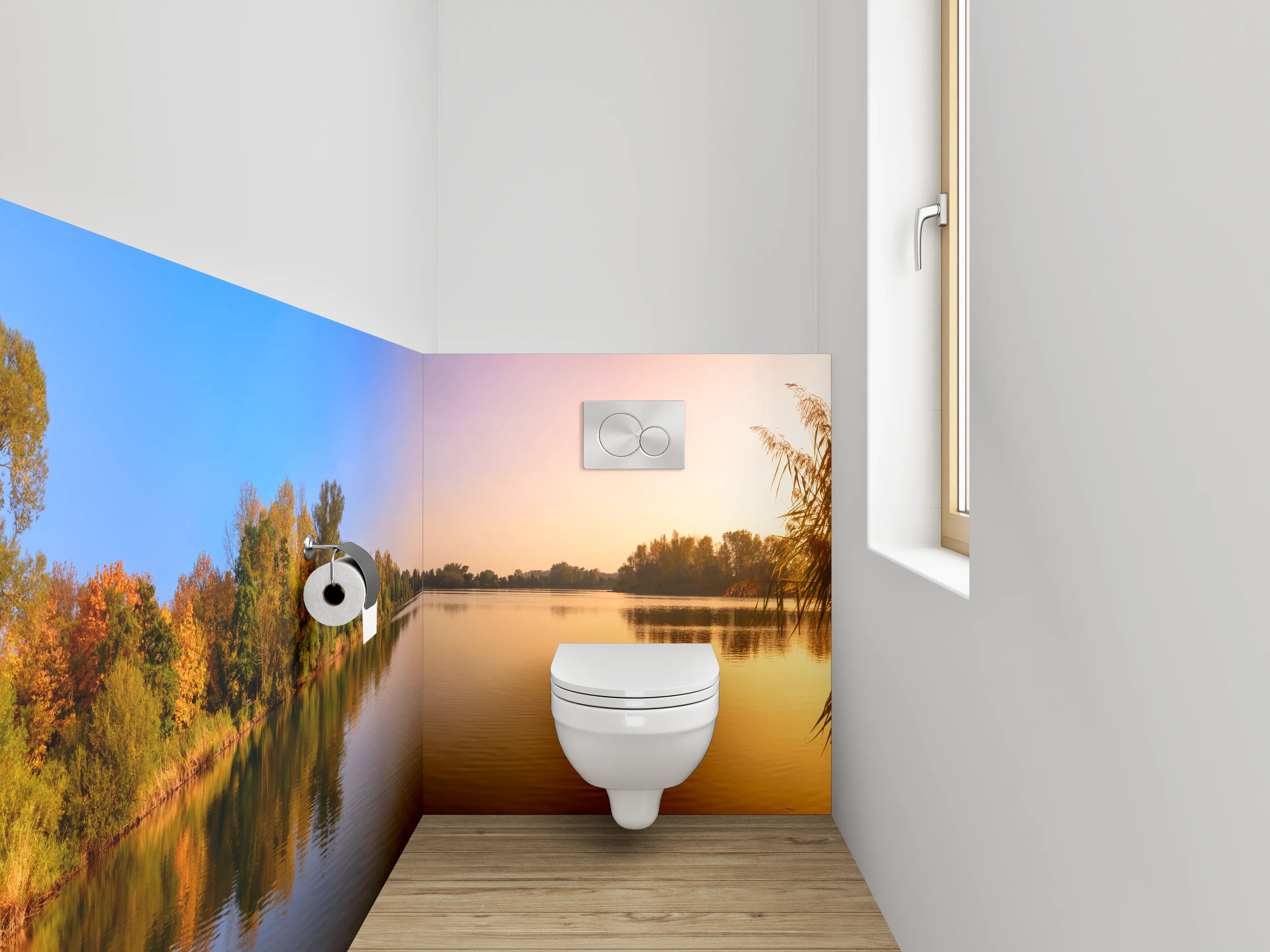 WC-Rückwand - Panorama See Sonnenuntergang Naturidylle