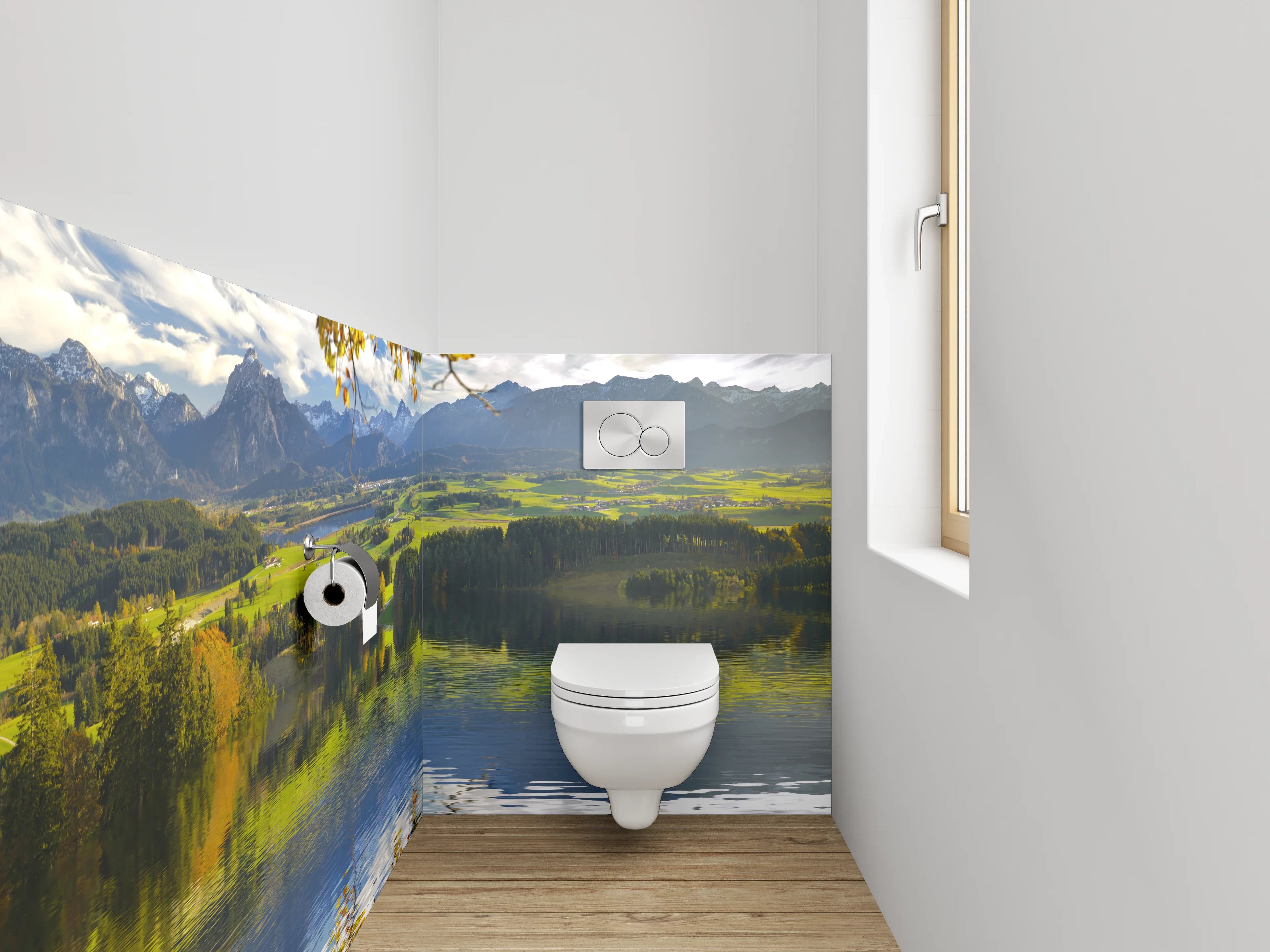 WC-Rückwand - Panorama See und Berge Landschaft