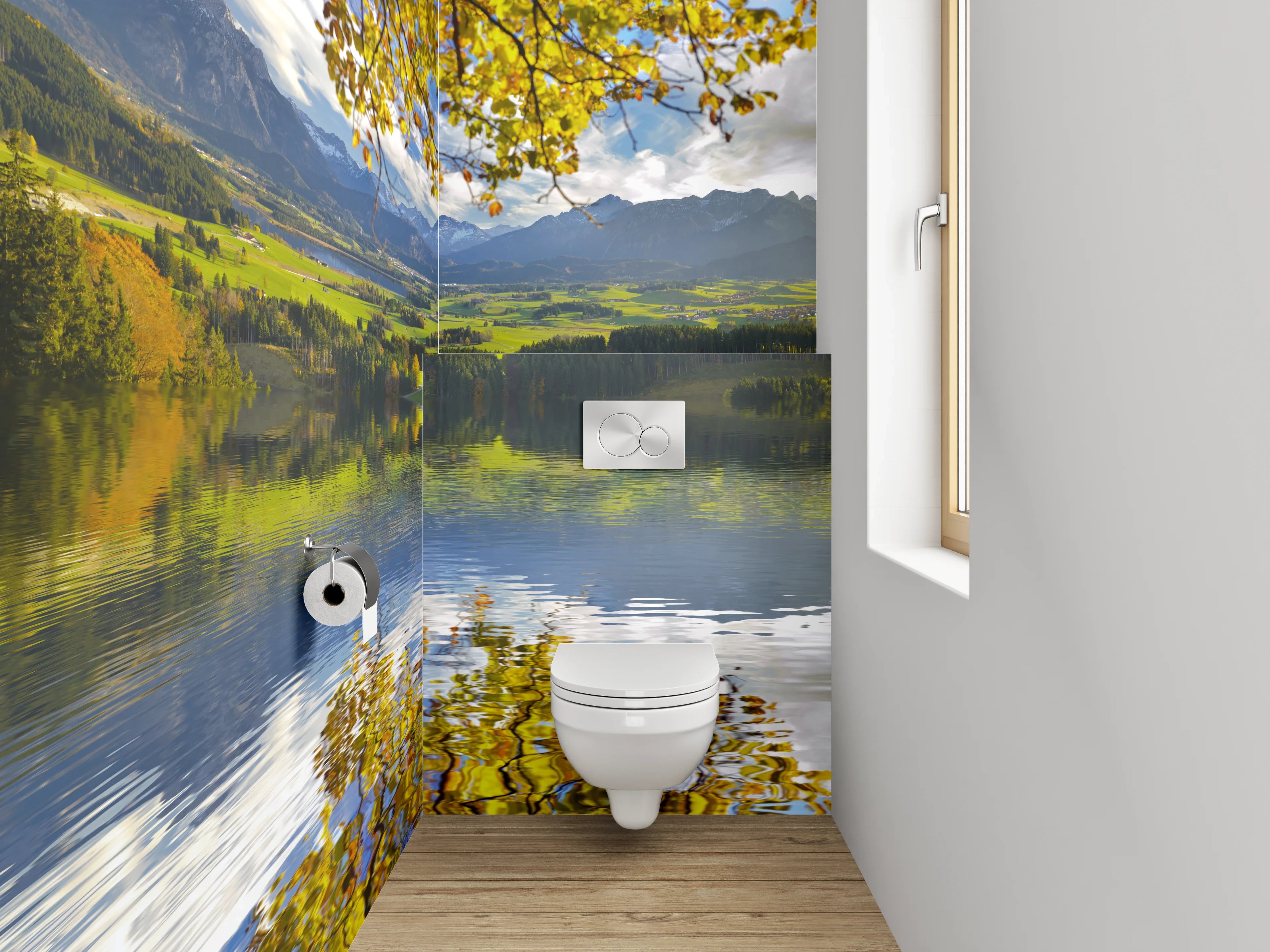 WC-Rückwand - Panorama See und Berge Landschaft