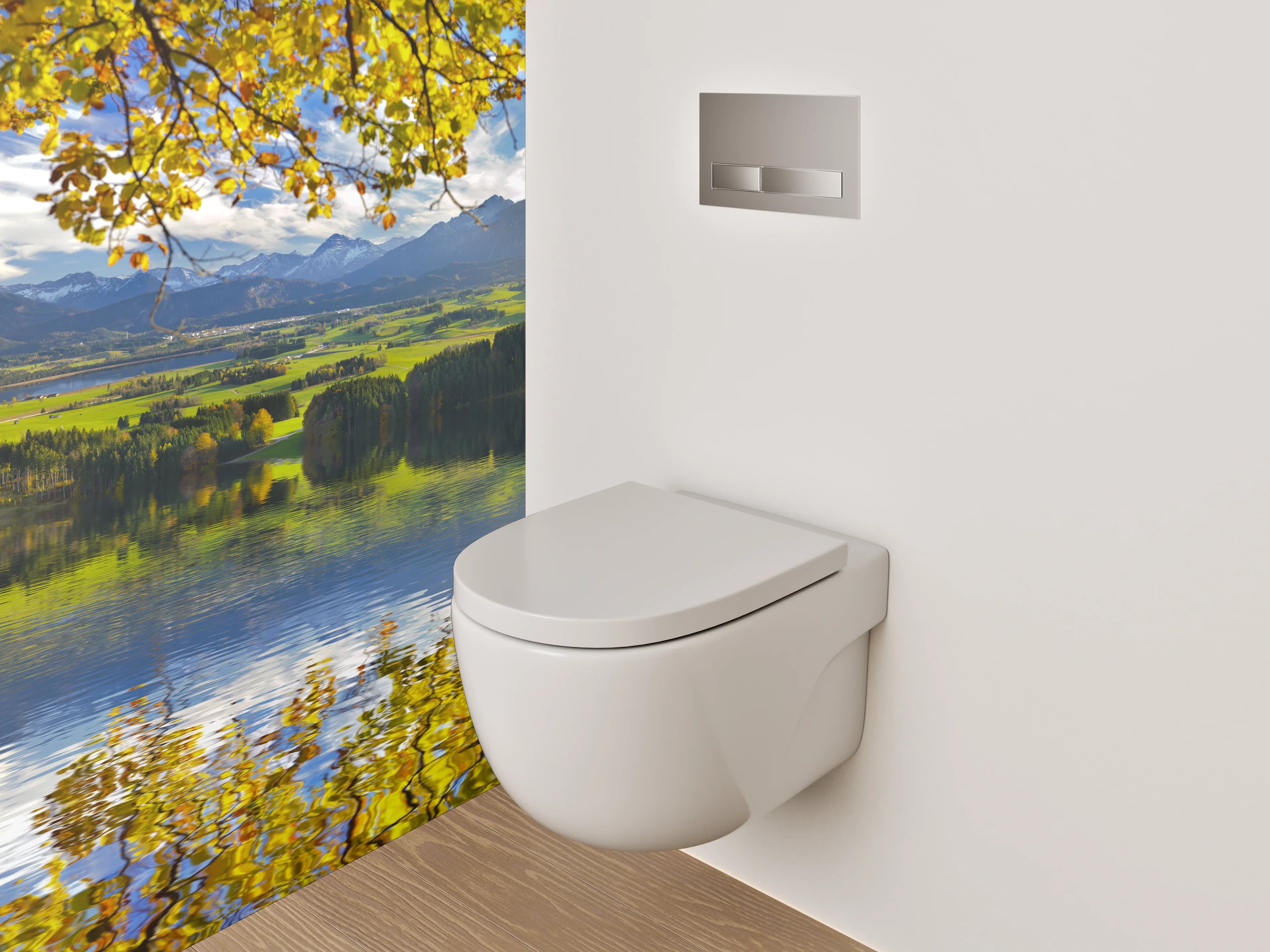 WC-Rückwand - Panorama See und Berge Landschaft