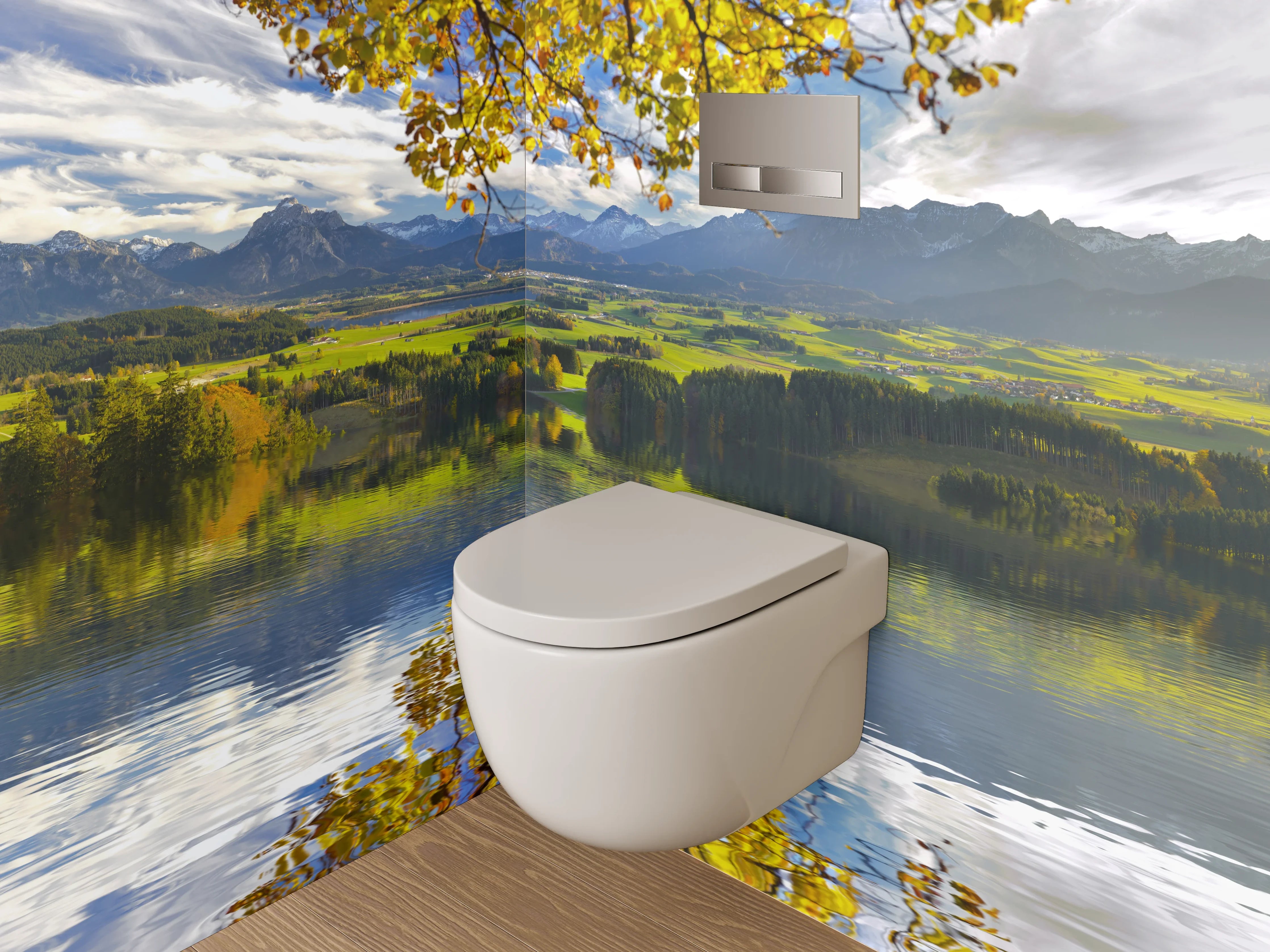 WC-Rückwand - Panorama See und Berge Landschaft