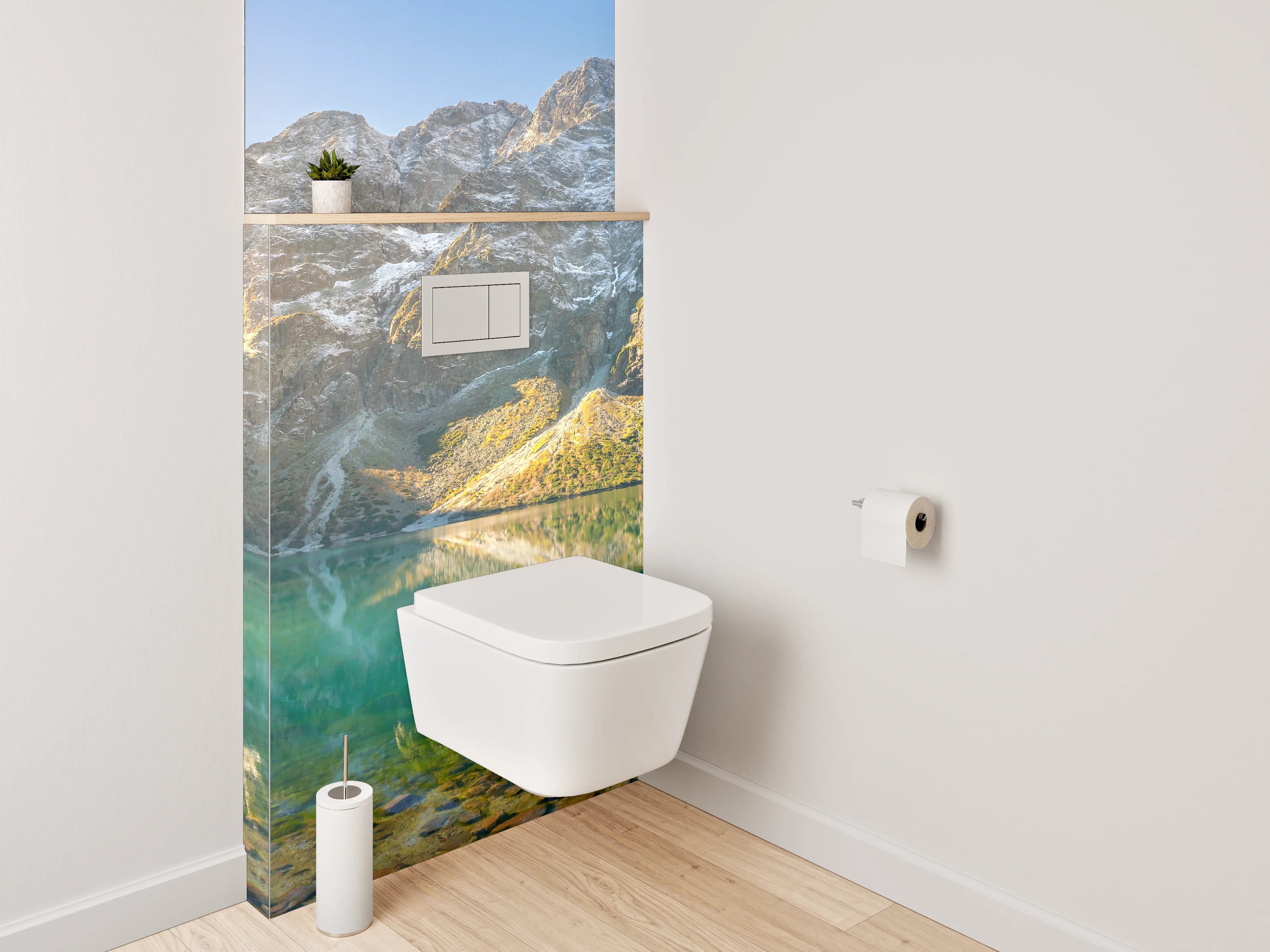 WC-Rückwand - Panorama See und Berge Sonnenaufgang