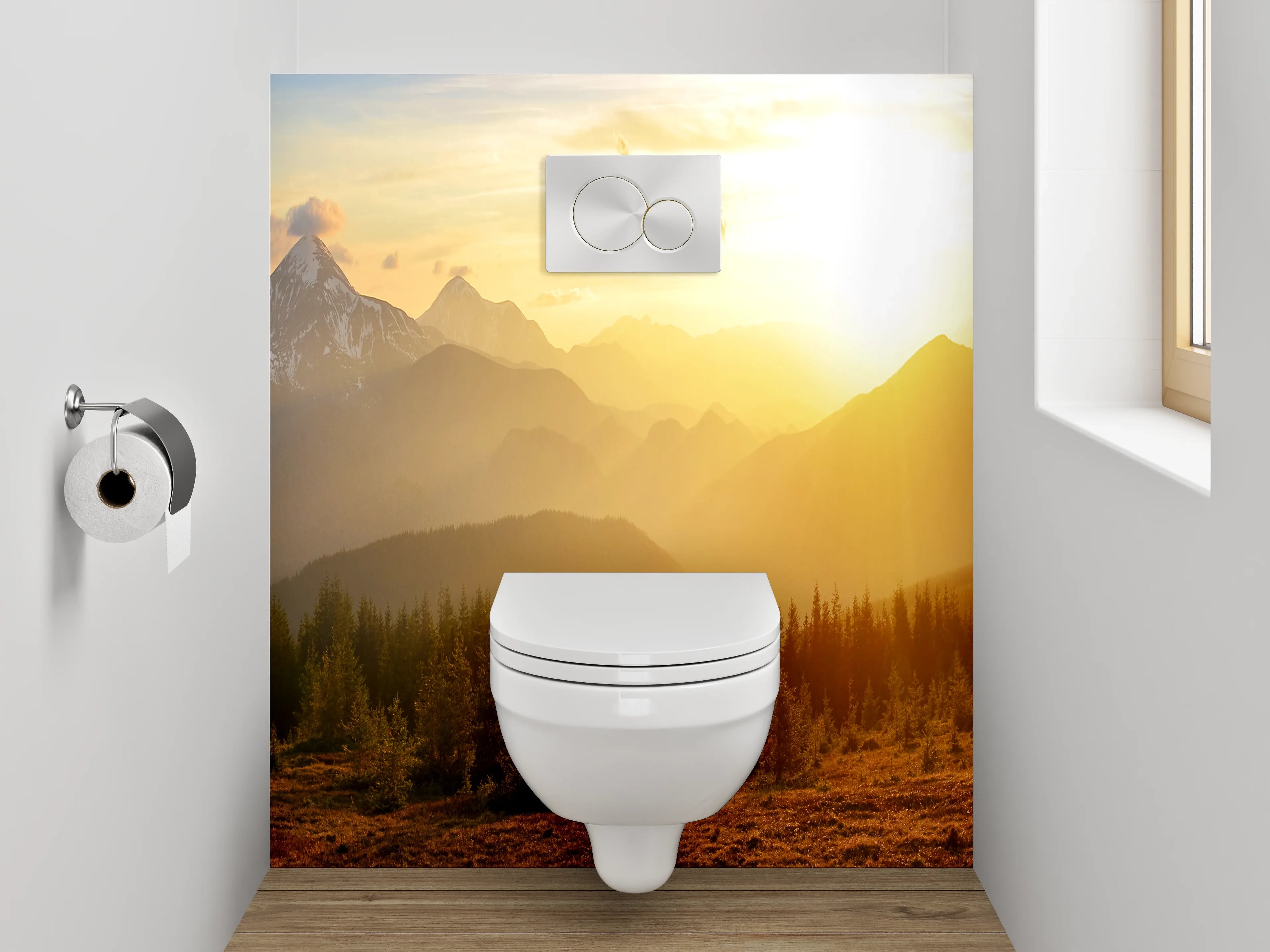 WC-Rückwand - Panorama Sonnenuntergang Alpen Berge